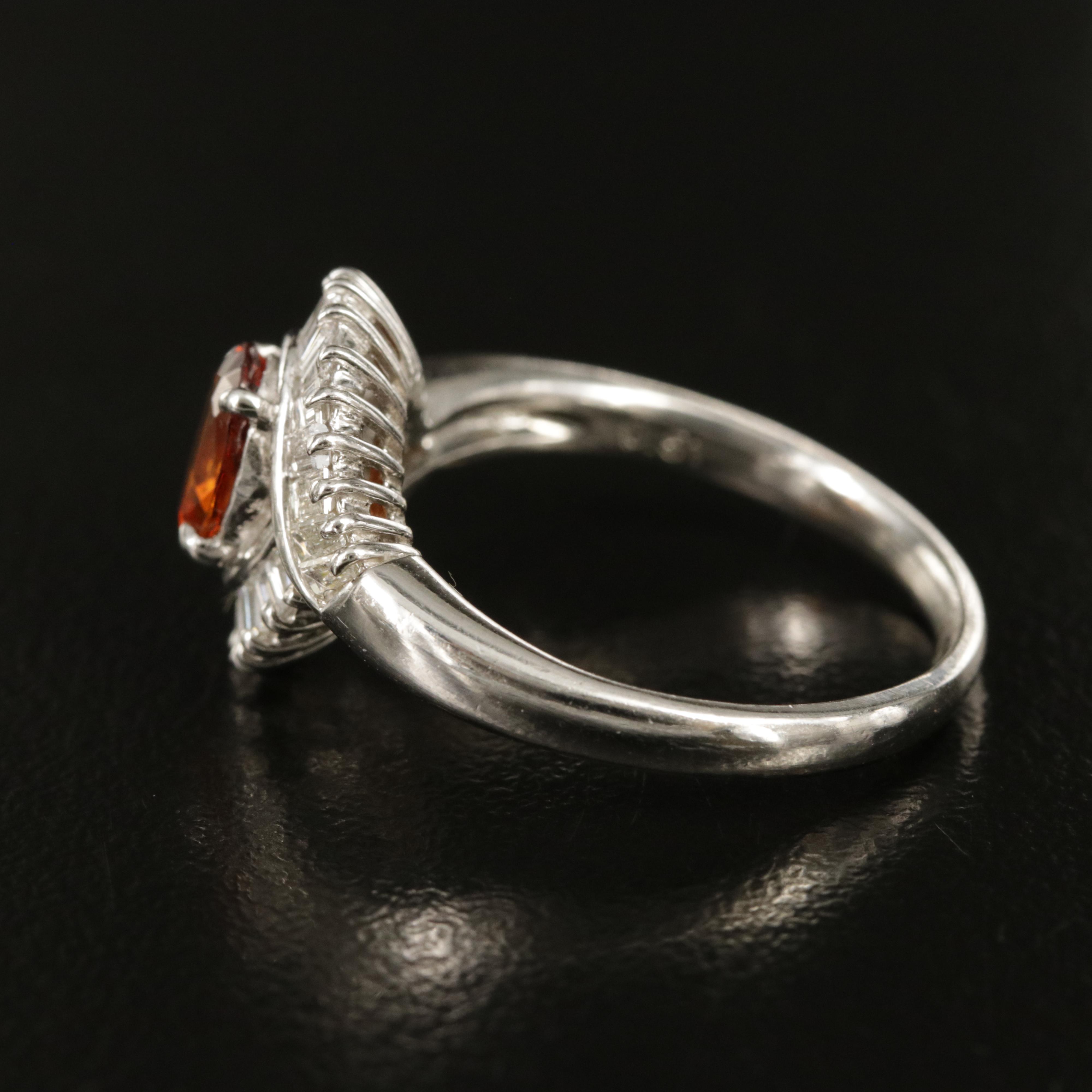 Platinum Garnet and Diamond Ring