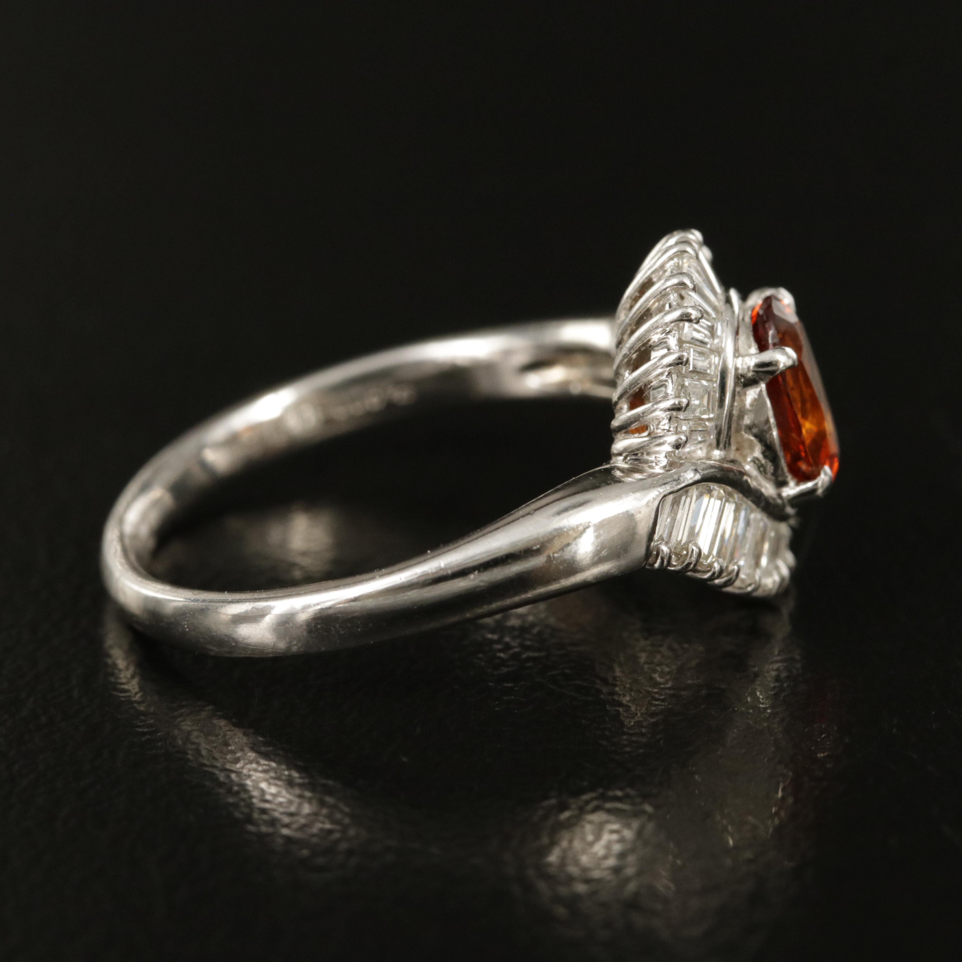 Platinum Garnet and Diamond Ring