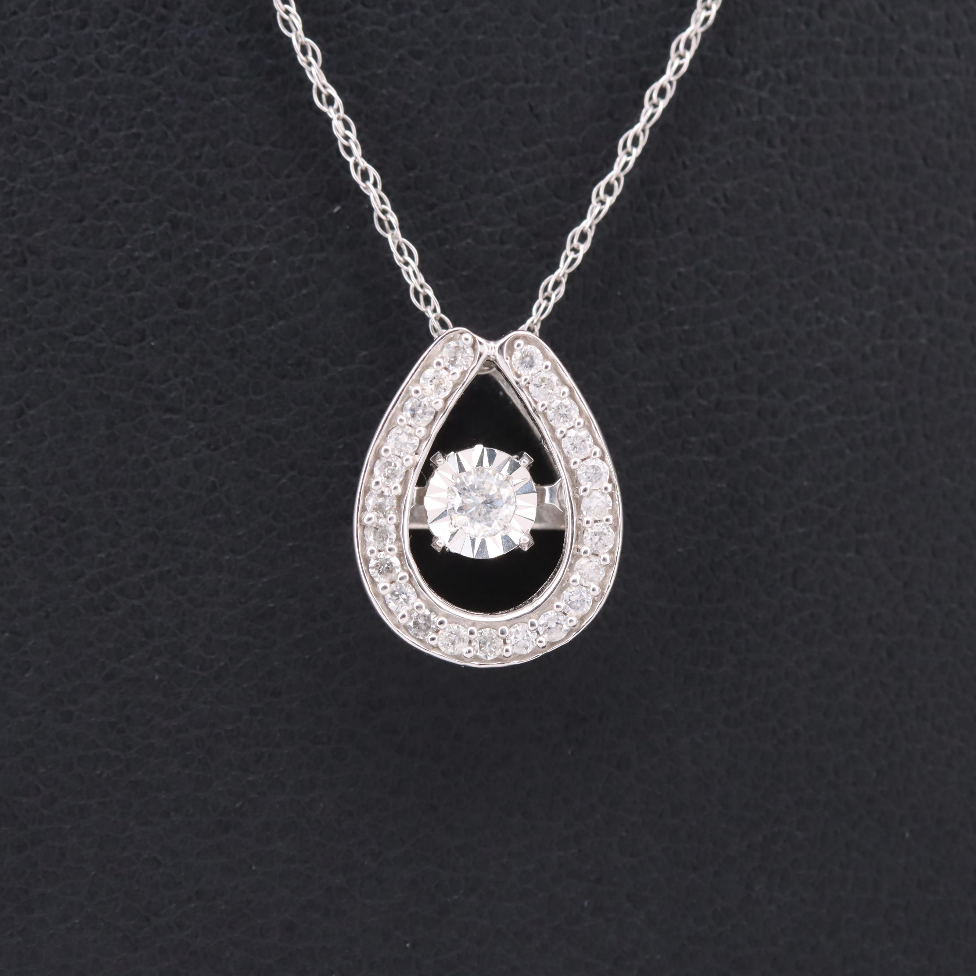 10K 0.22 CTW Diamond Teardrop Trembler Pendant Necklace