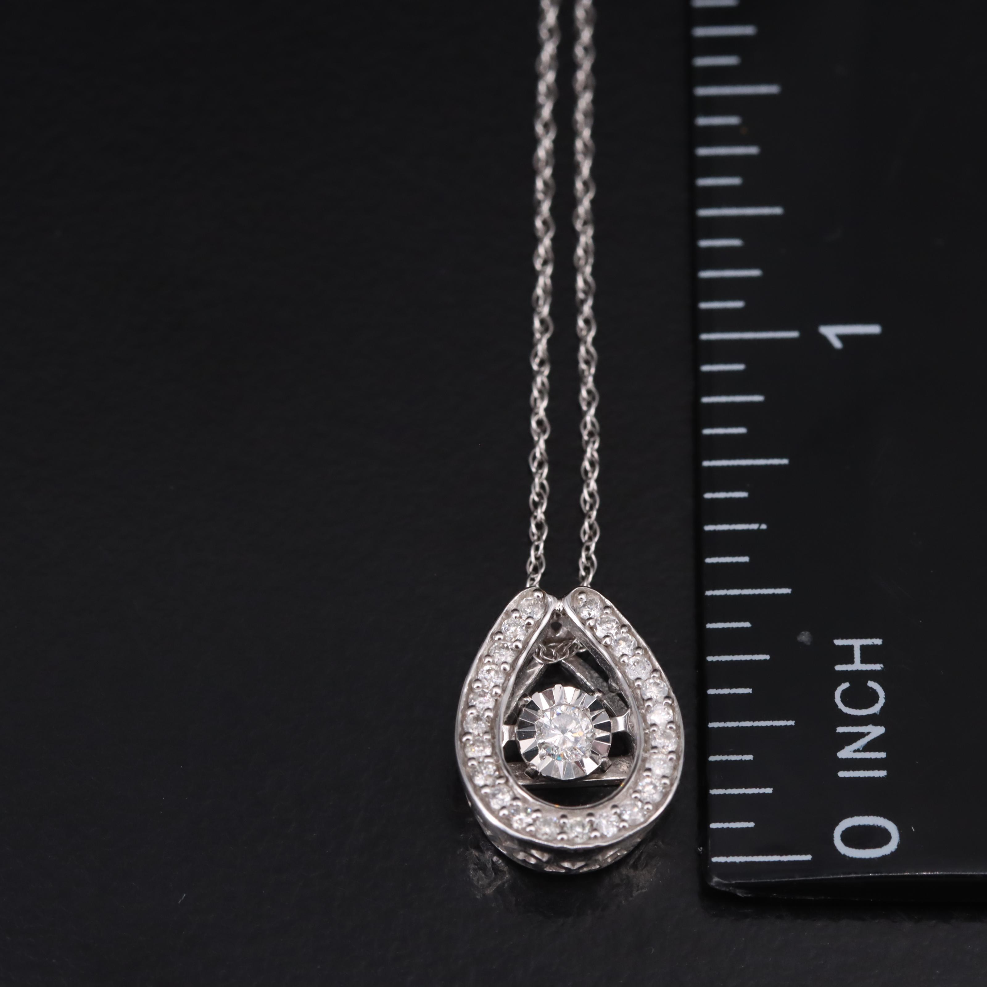 10K 0.22 CTW Diamond Teardrop Trembler Pendant Necklace