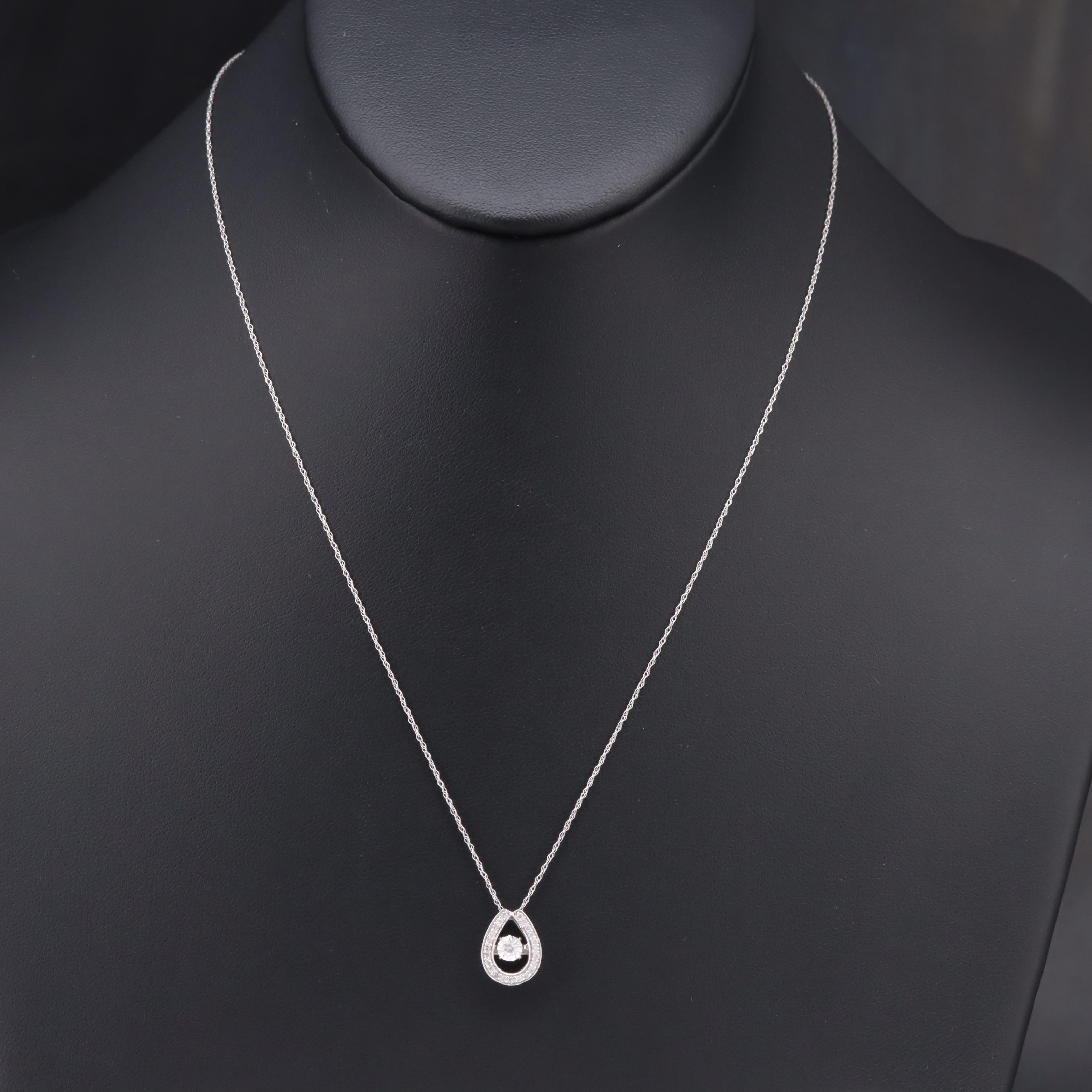 10K 0.22 CTW Diamond Teardrop Trembler Pendant Necklace