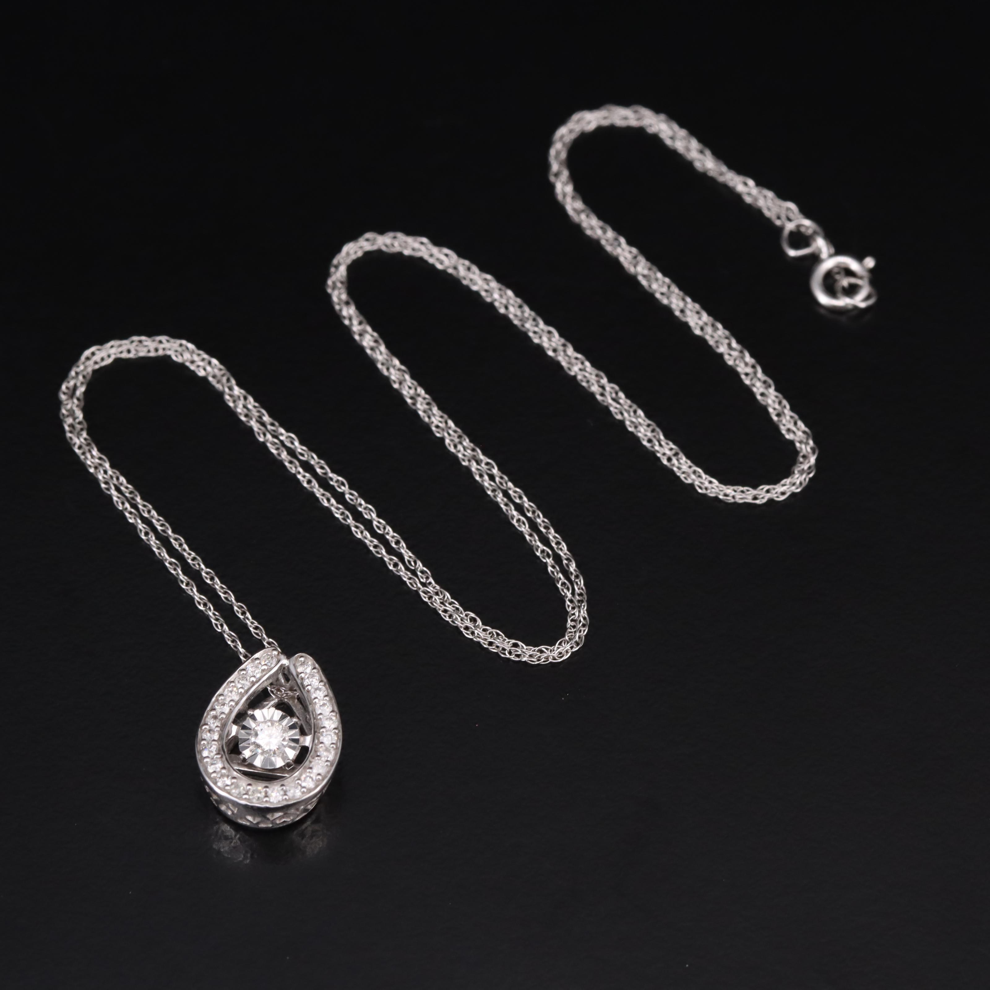 10K 0.22 CTW Diamond Teardrop Trembler Pendant Necklace