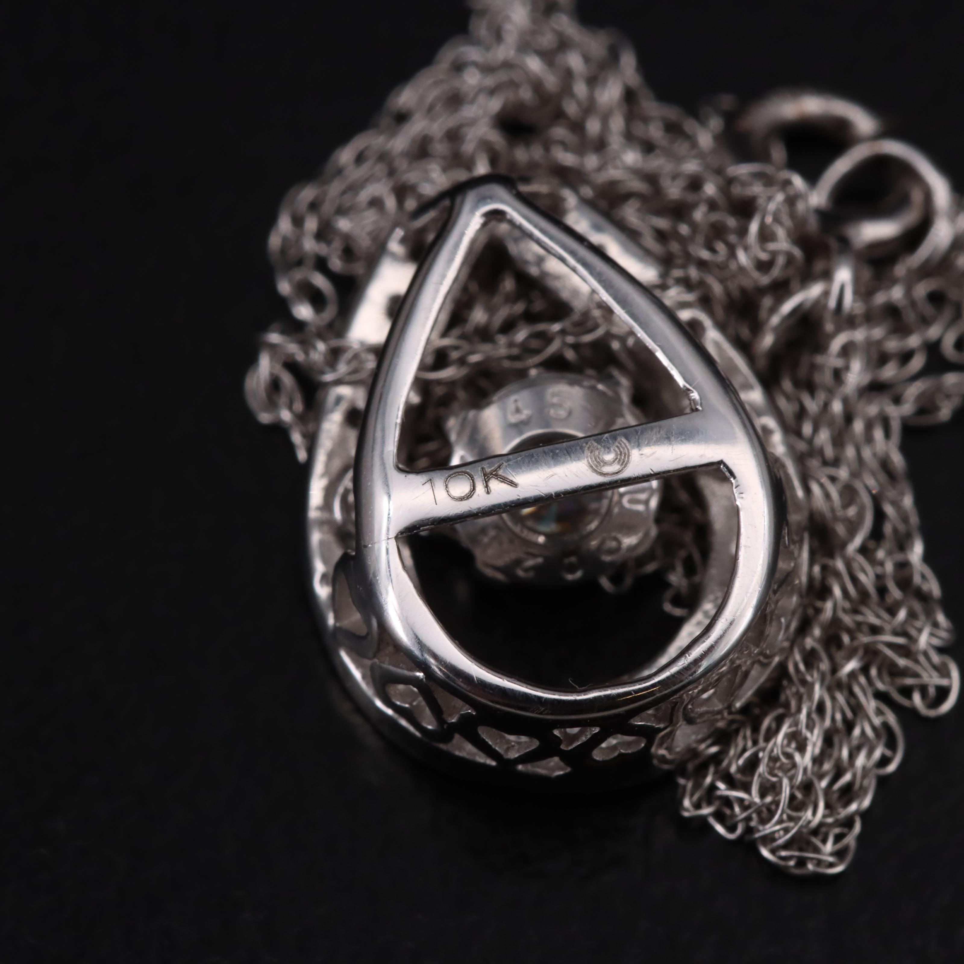 10K 0.22 CTW Diamond Teardrop Trembler Pendant Necklace