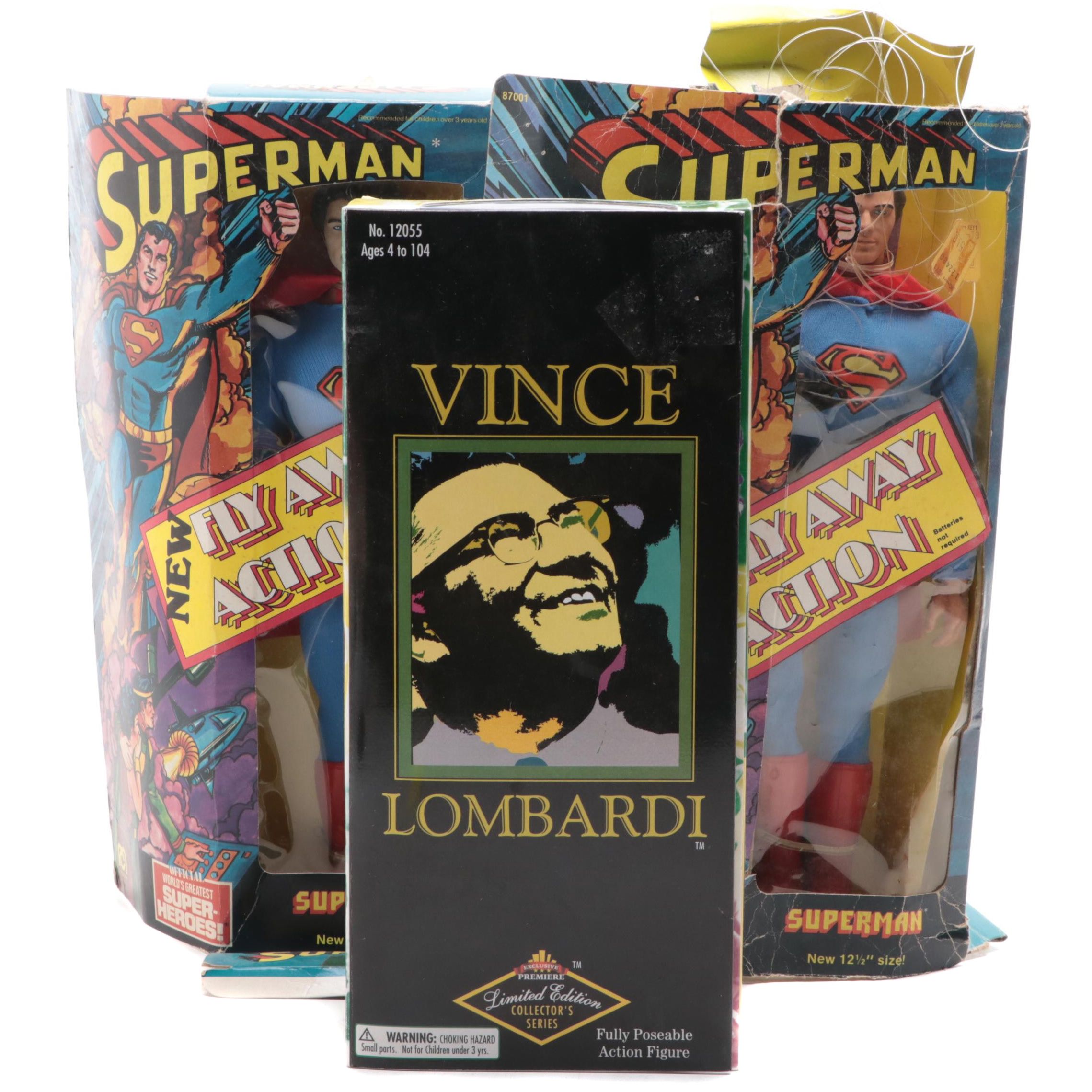 Mego "Superman" and Exclusive Toy "Vince Lombardi" Action Figures
