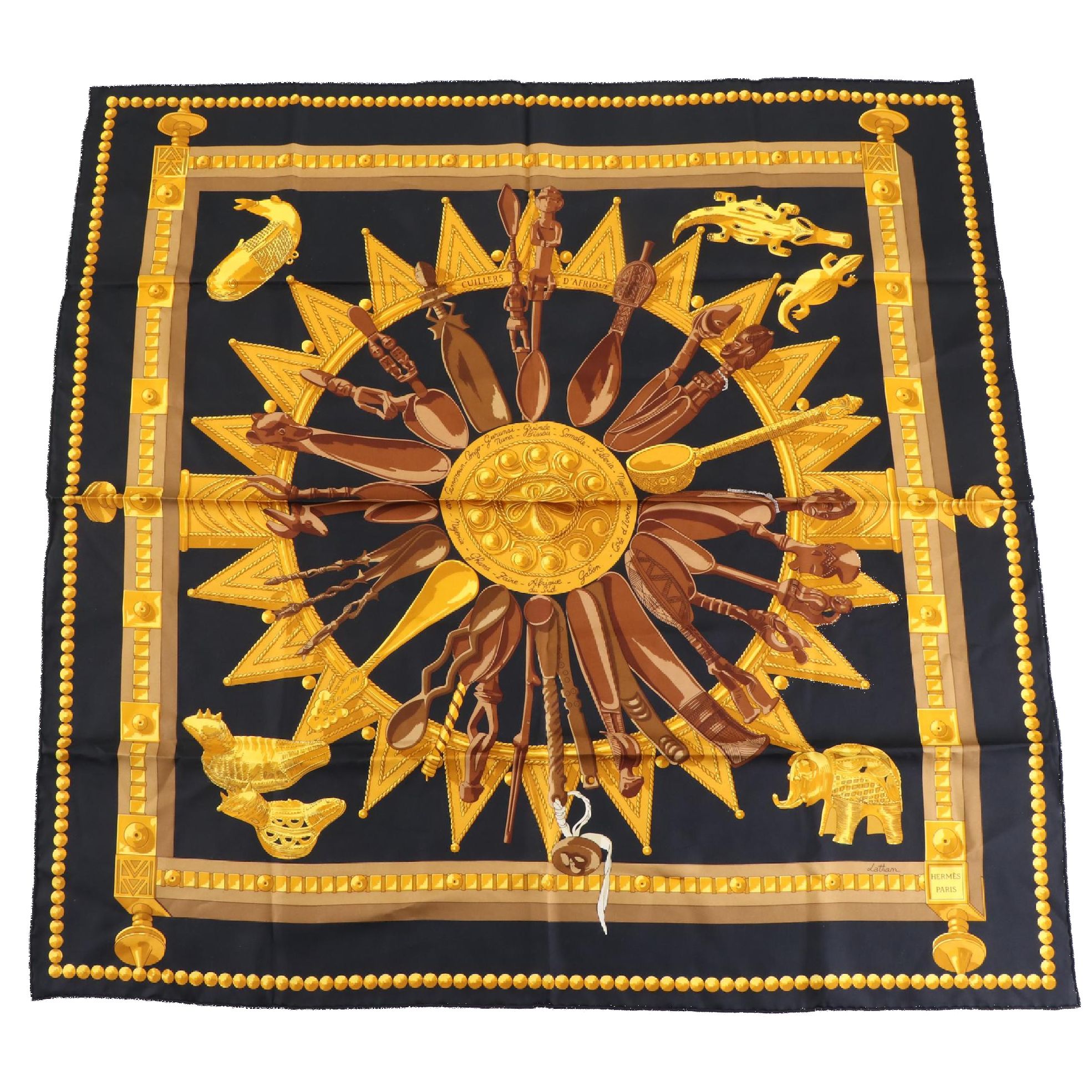 Hermès ''Cuillers d'Afrique'' Scarf 90 in Silk Twill