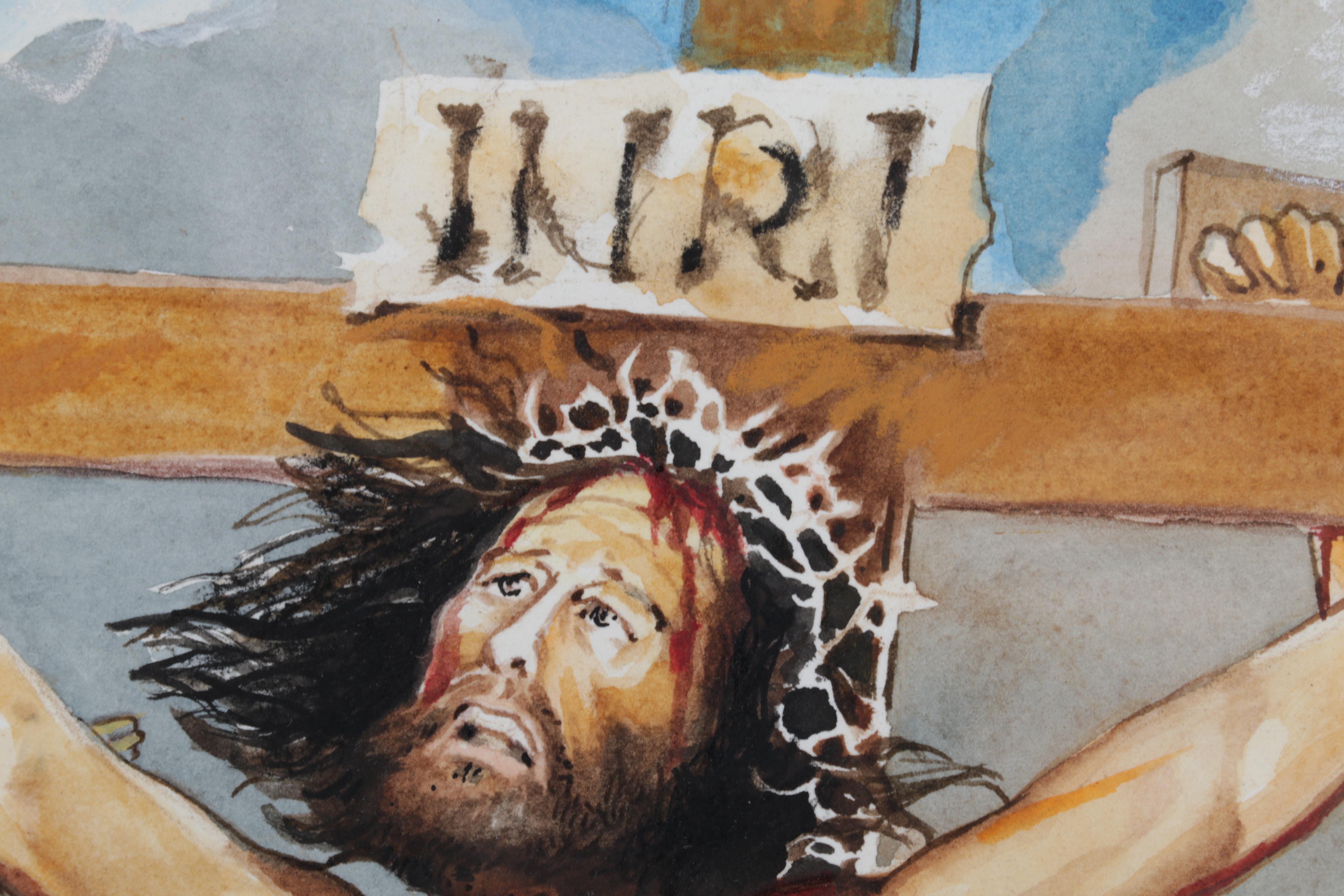 C. M. Dupri Watercolor Painting of Jesus's Crucifixion, 1988