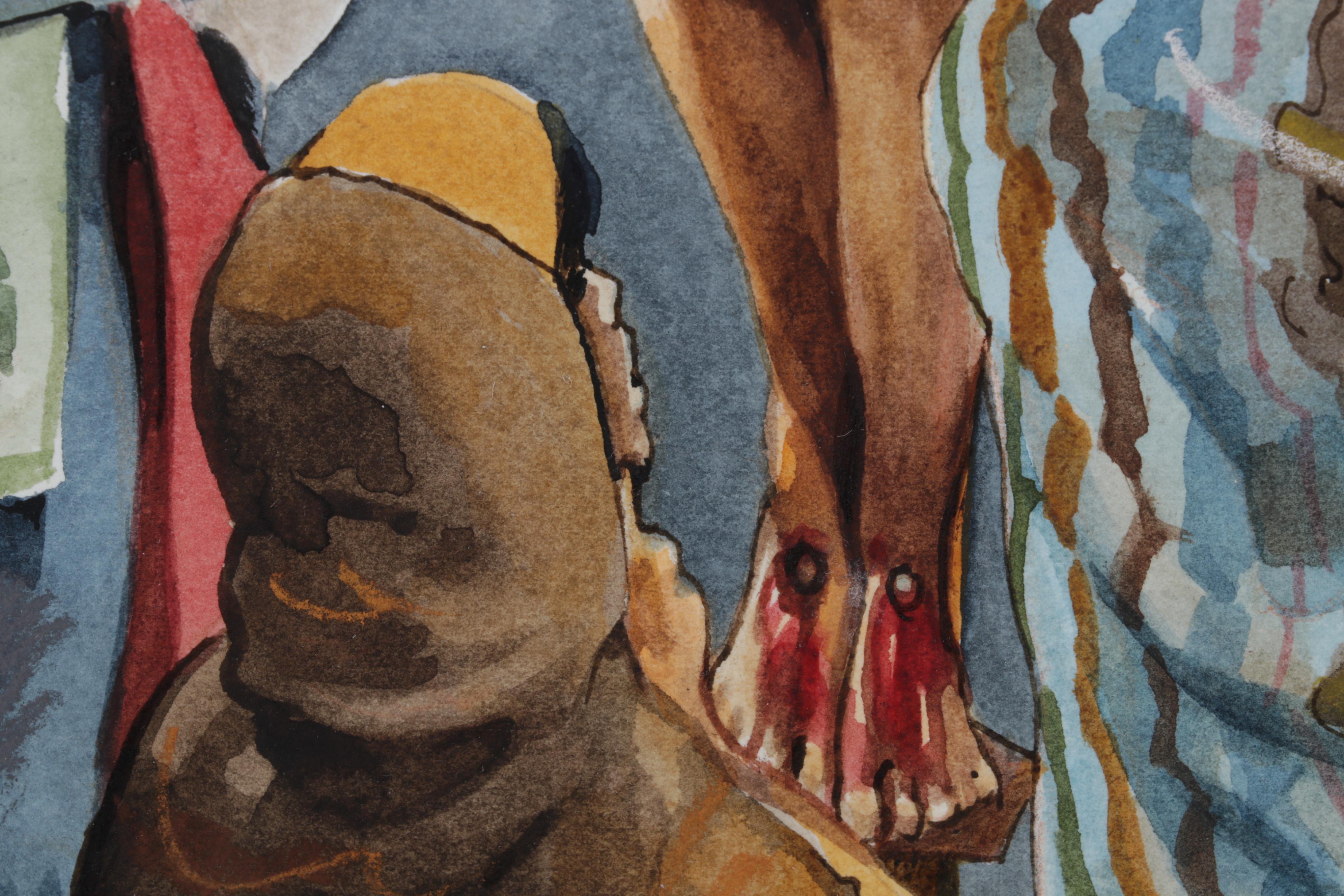 C. M. Dupri Watercolor Painting of Jesus's Crucifixion, 1988