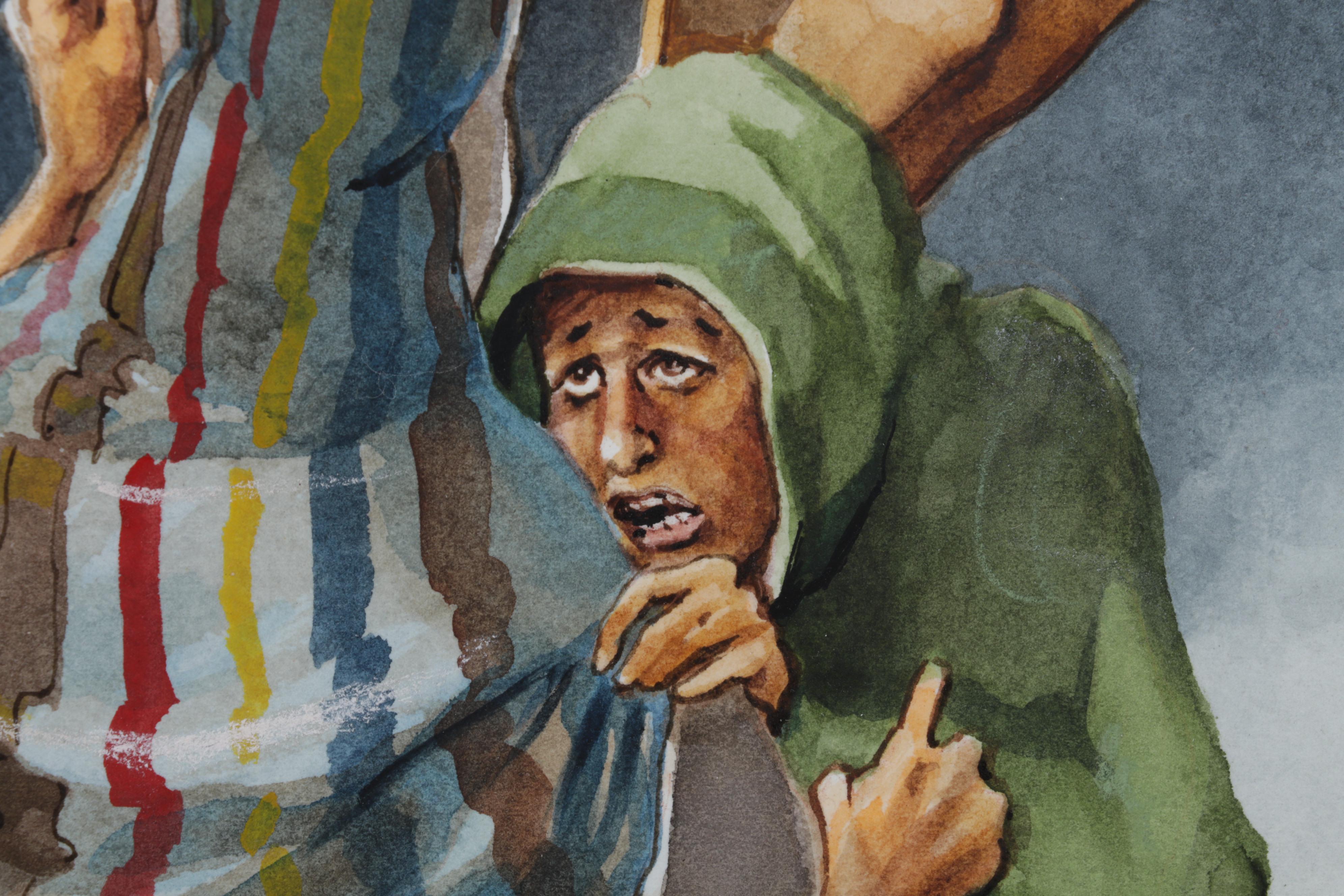 C. M. Dupri Watercolor Painting of Jesus's Crucifixion, 1988