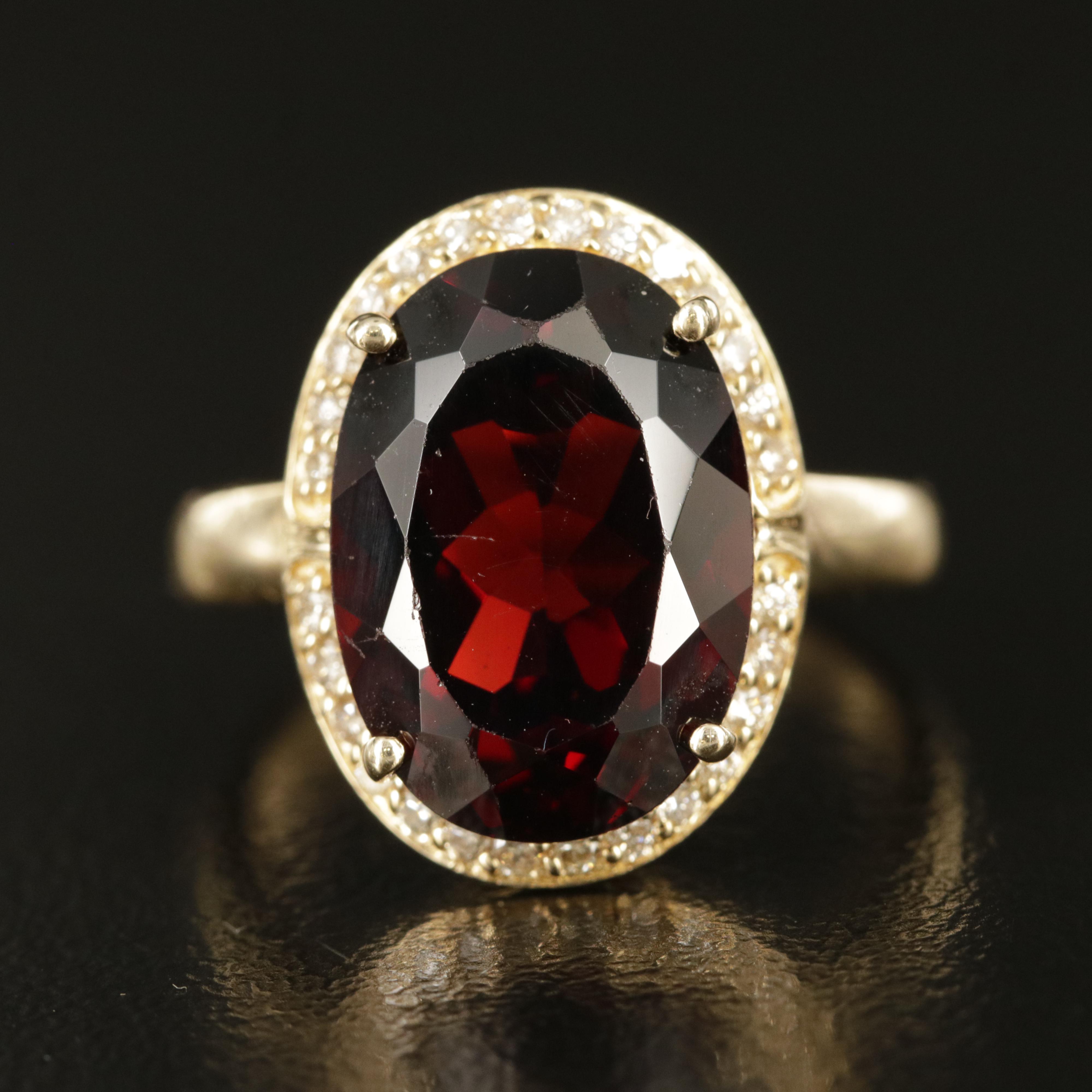 14K 7.00 CT Garnet and Diamond Ring