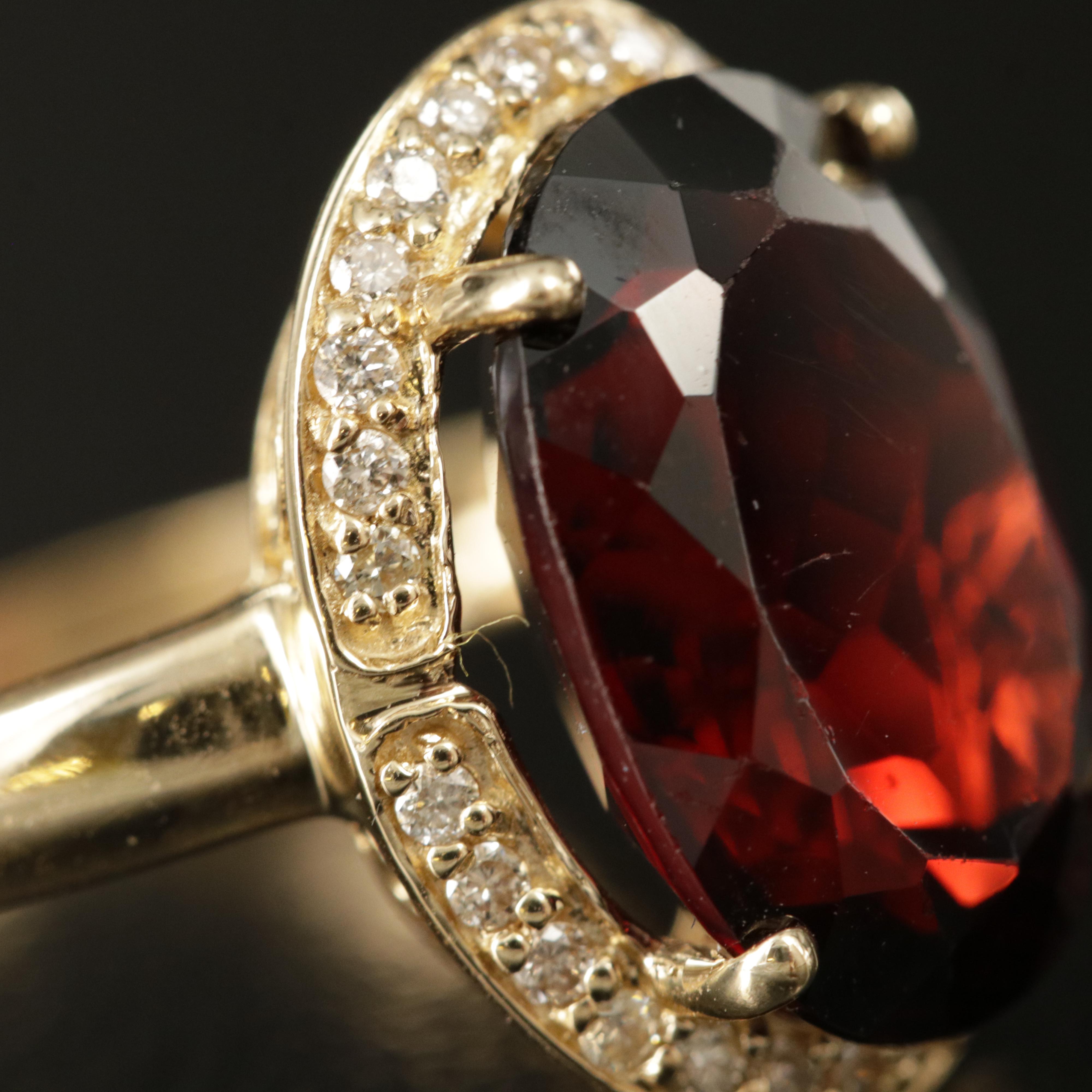 14K 7.00 CT Garnet and Diamond Ring