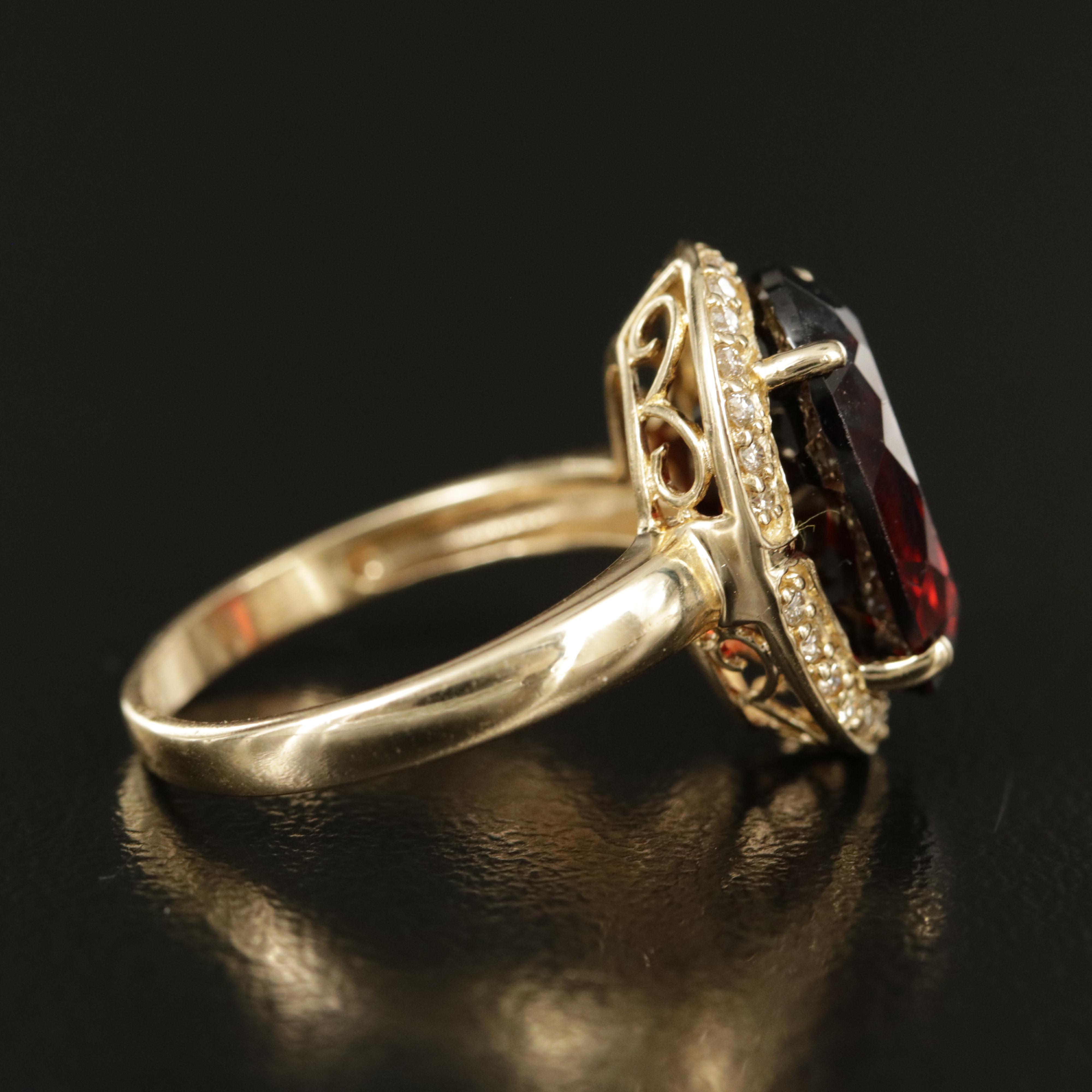 14K 7.00 CT Garnet and Diamond Ring
