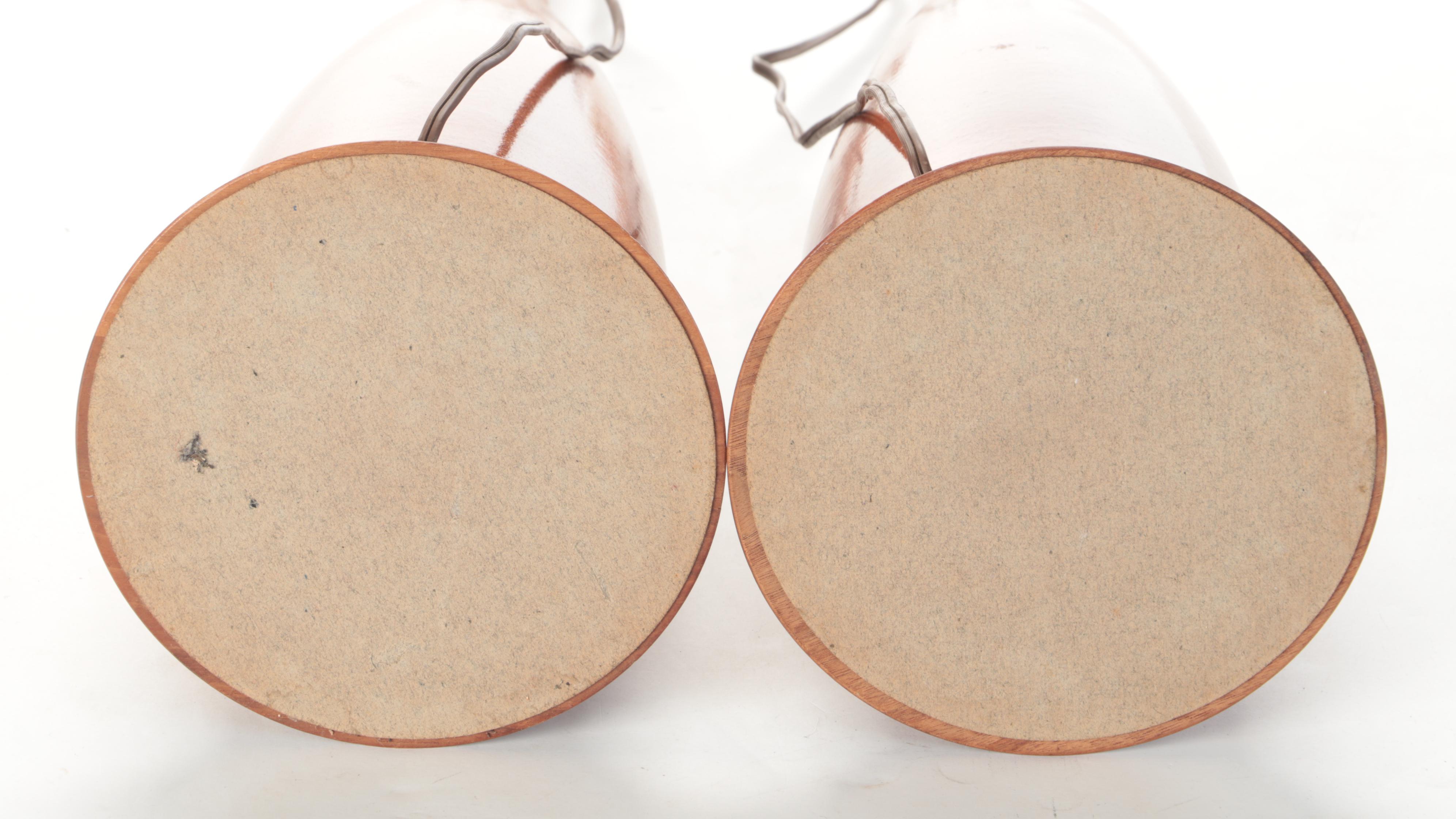 Pair of MCM Style Wood and Ceramic Table Lamps With Drum Shades, Mid-20th C