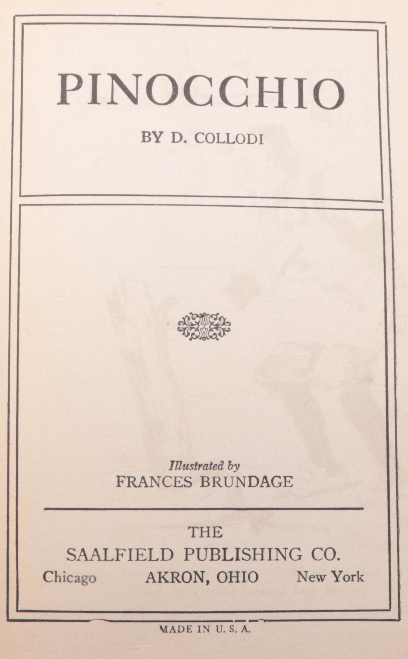 First Edition "Pinocchio in America" by Angelo Patri and More, Early 20th C.