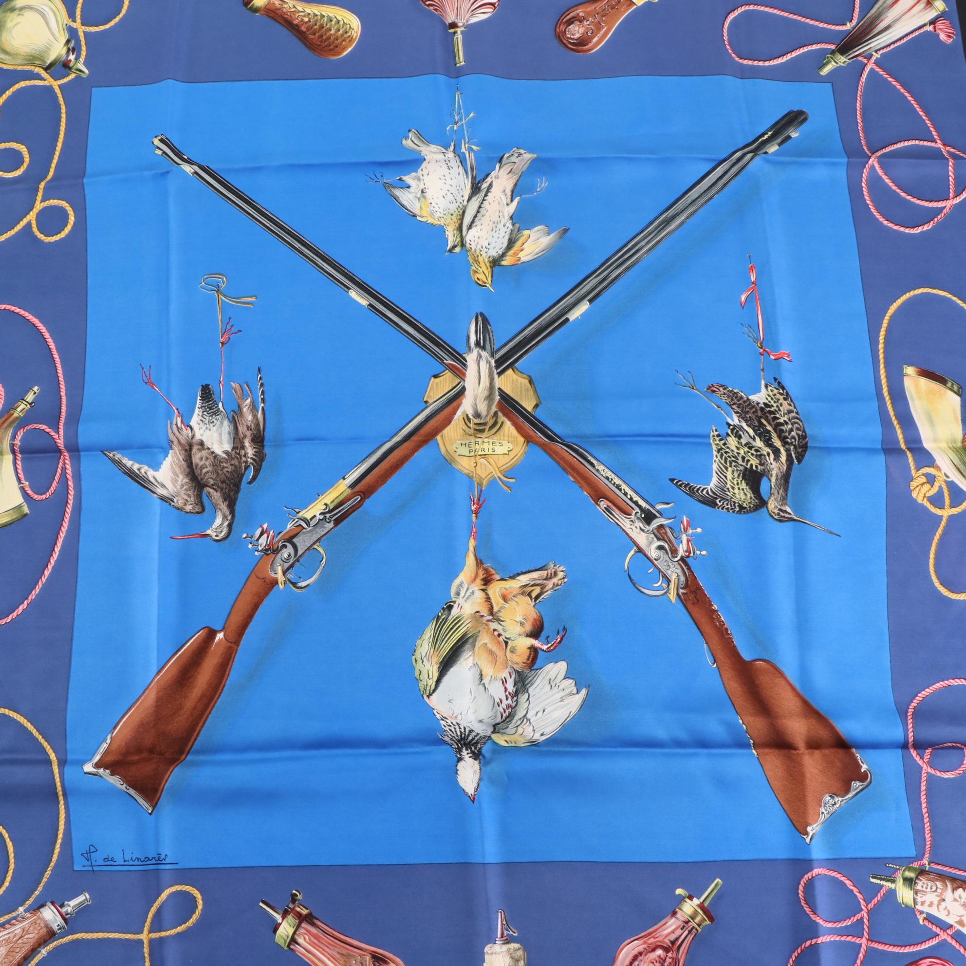 Hermès "Les Fusils" Scarf 90 in Silk Twill