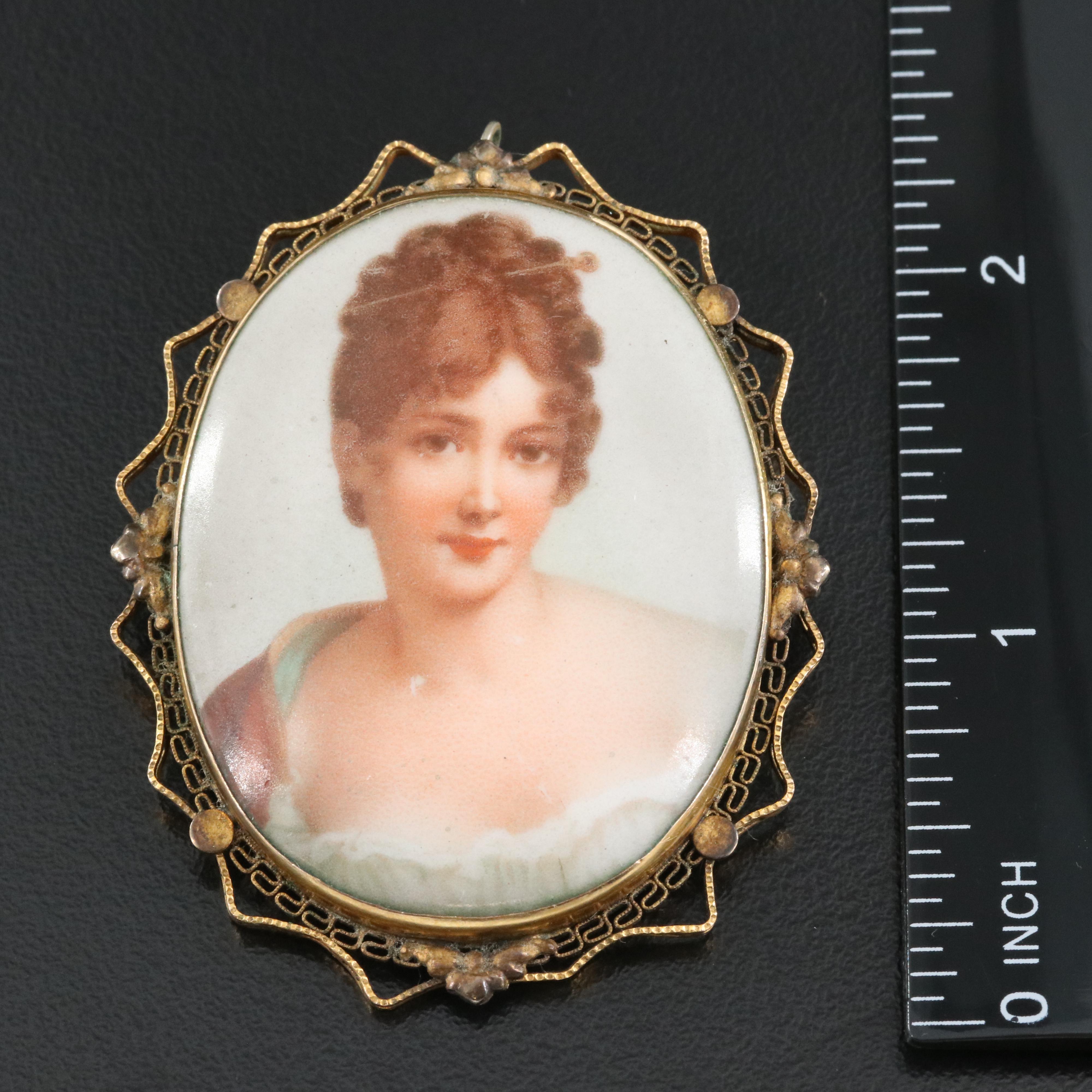 Vintage Porcelain and Glass Converter Brooch and Earring Sets