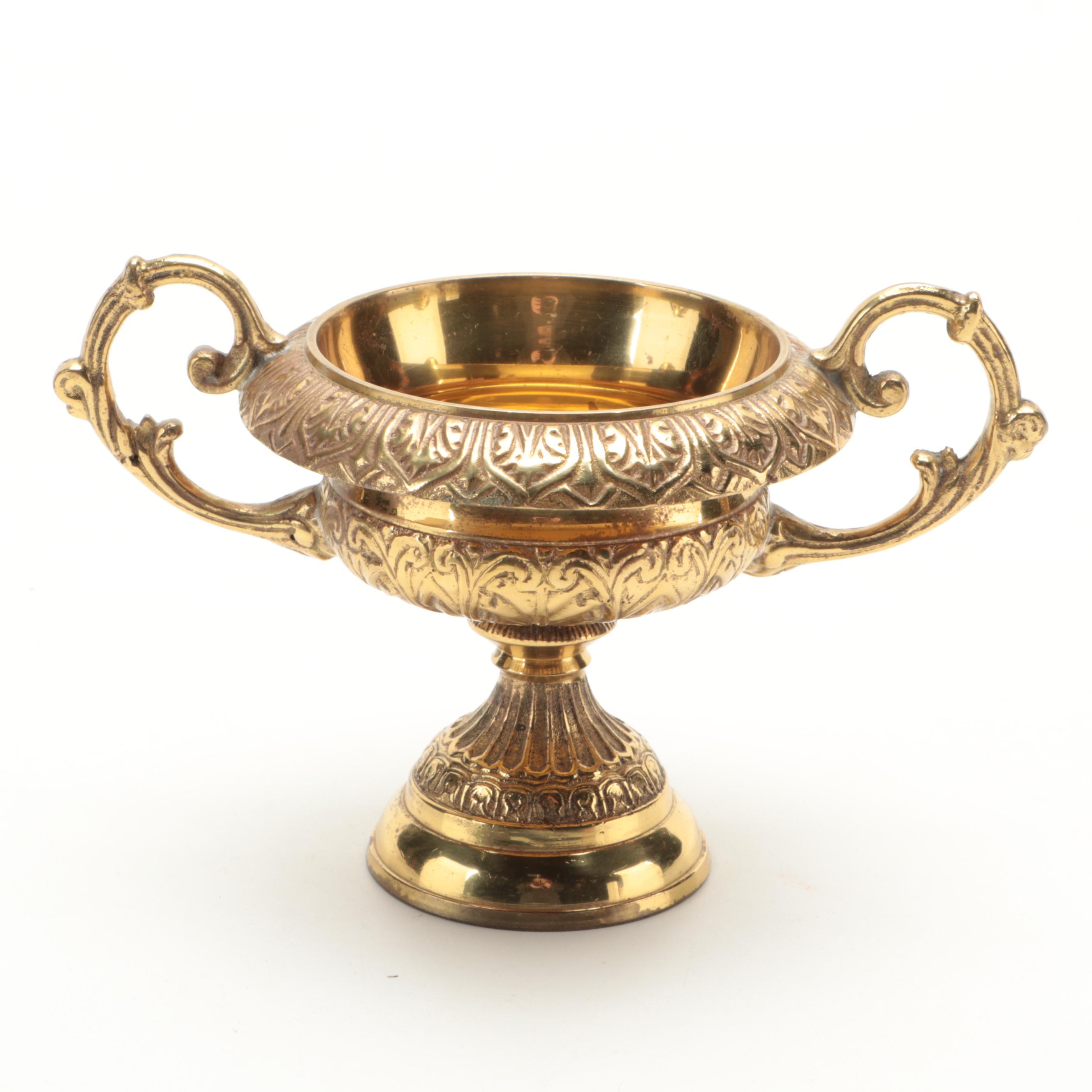 Indian Cast Brass Tazza with Polished Wood Slab