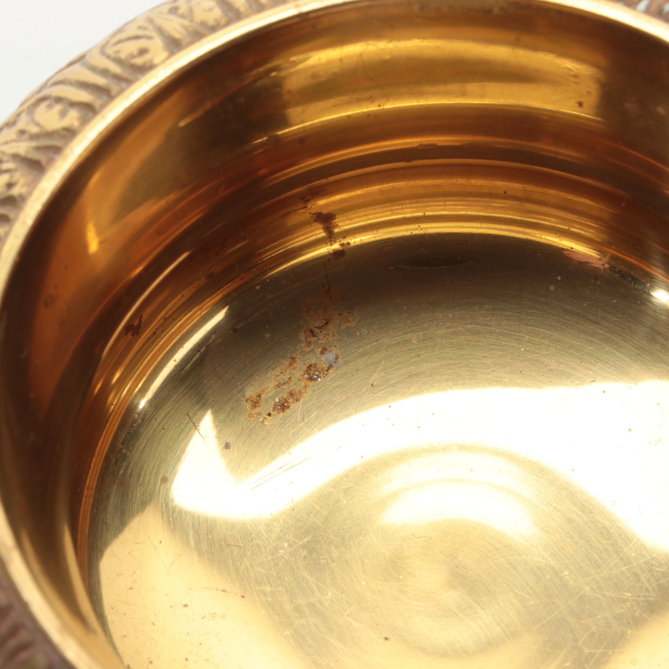 Indian Cast Brass Tazza with Polished Wood Slab