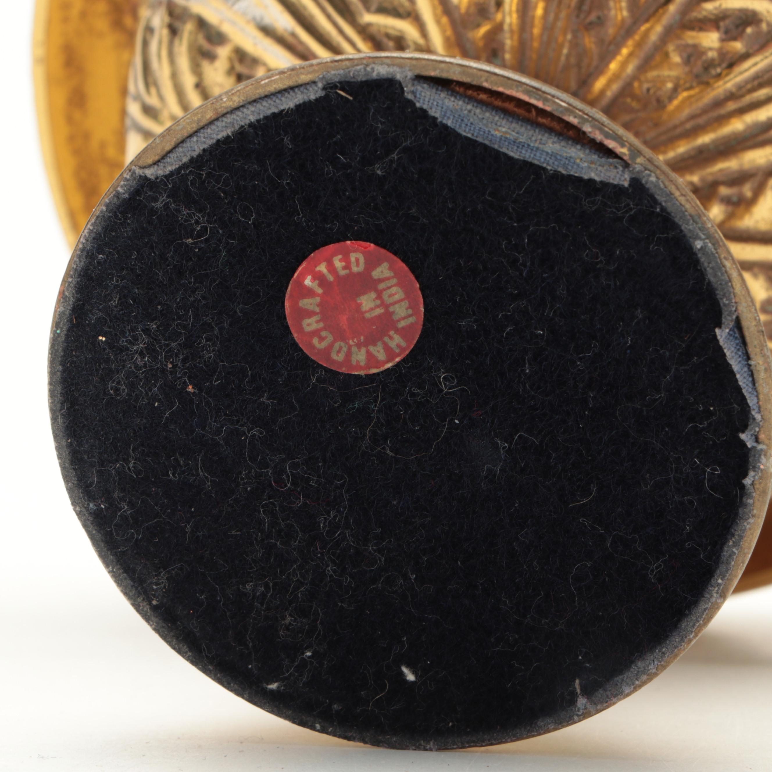 Indian Cast Brass Tazza with Polished Wood Slab