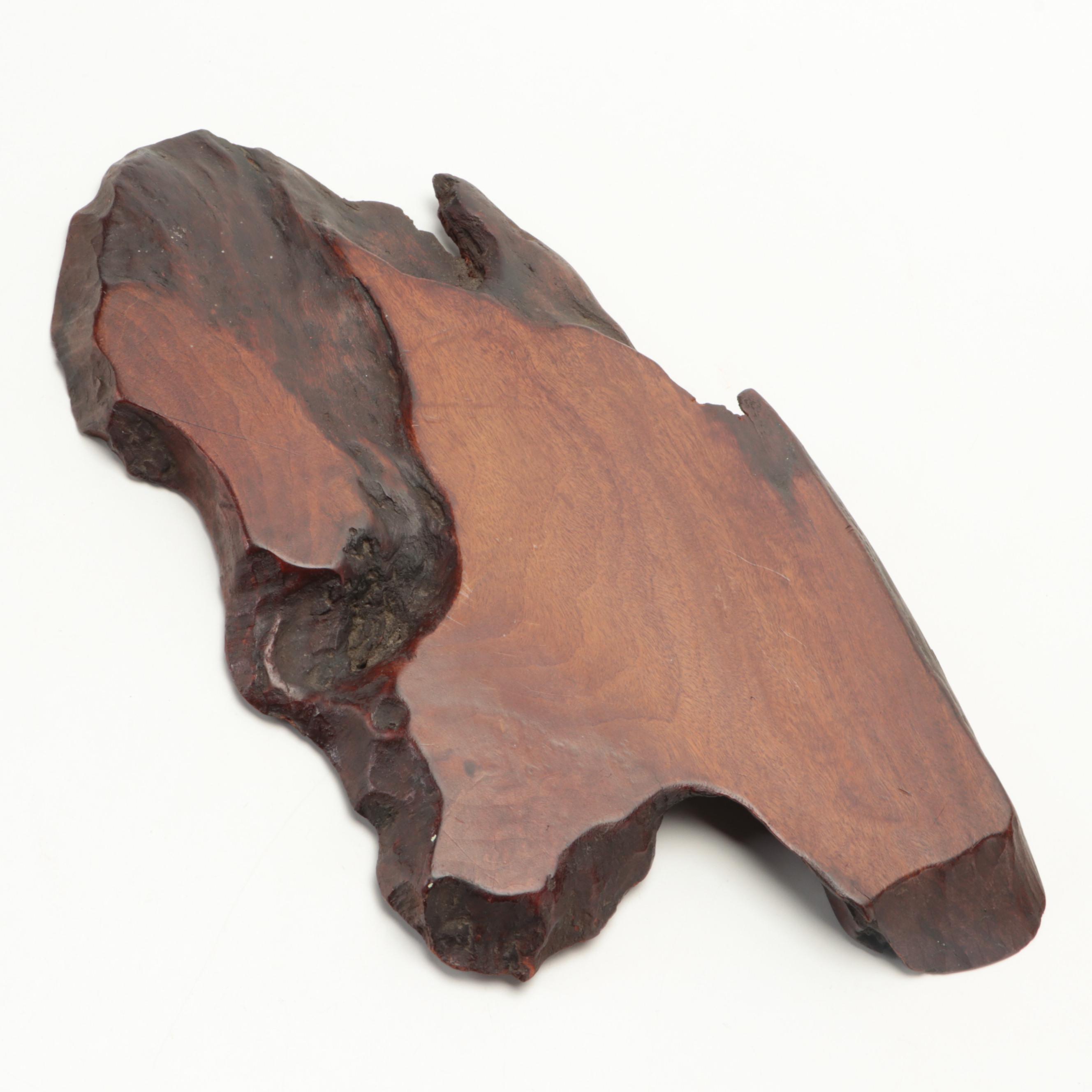 Indian Cast Brass Tazza with Polished Wood Slab