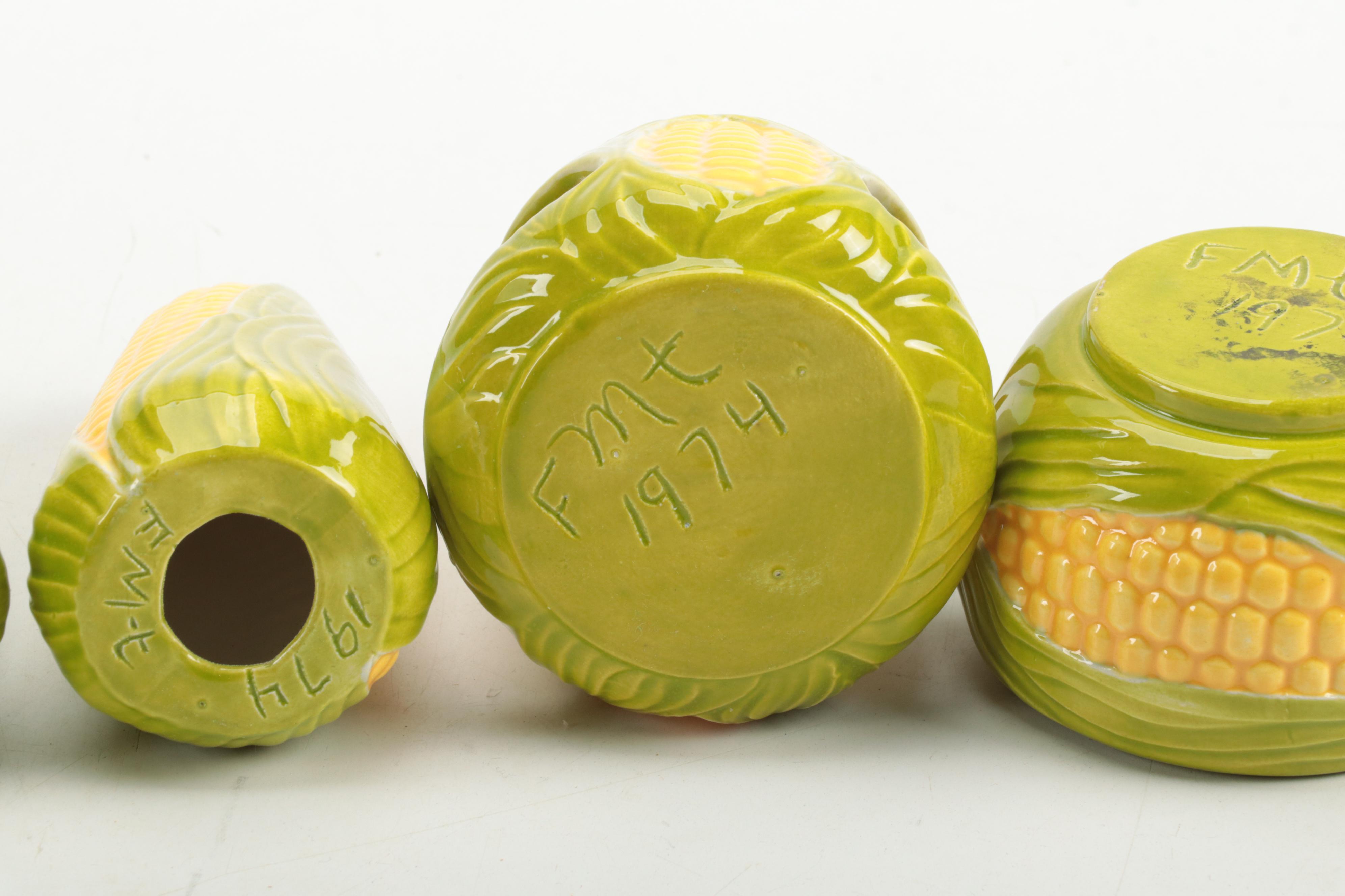 Corn Cob Dishes with Tableware, Mid to Late 20th Century