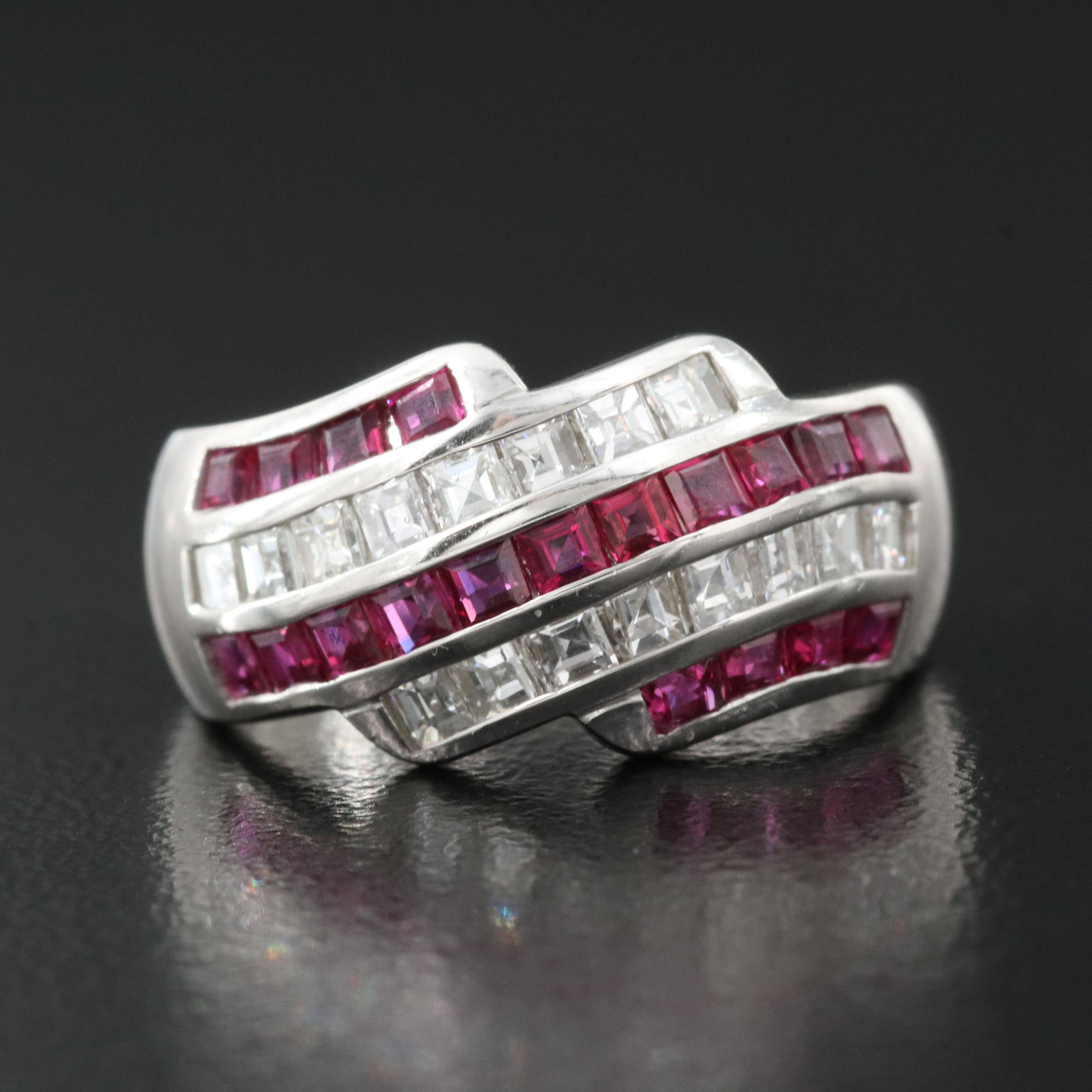Platinum 0.65 CTW Diamond and Ruby Ring