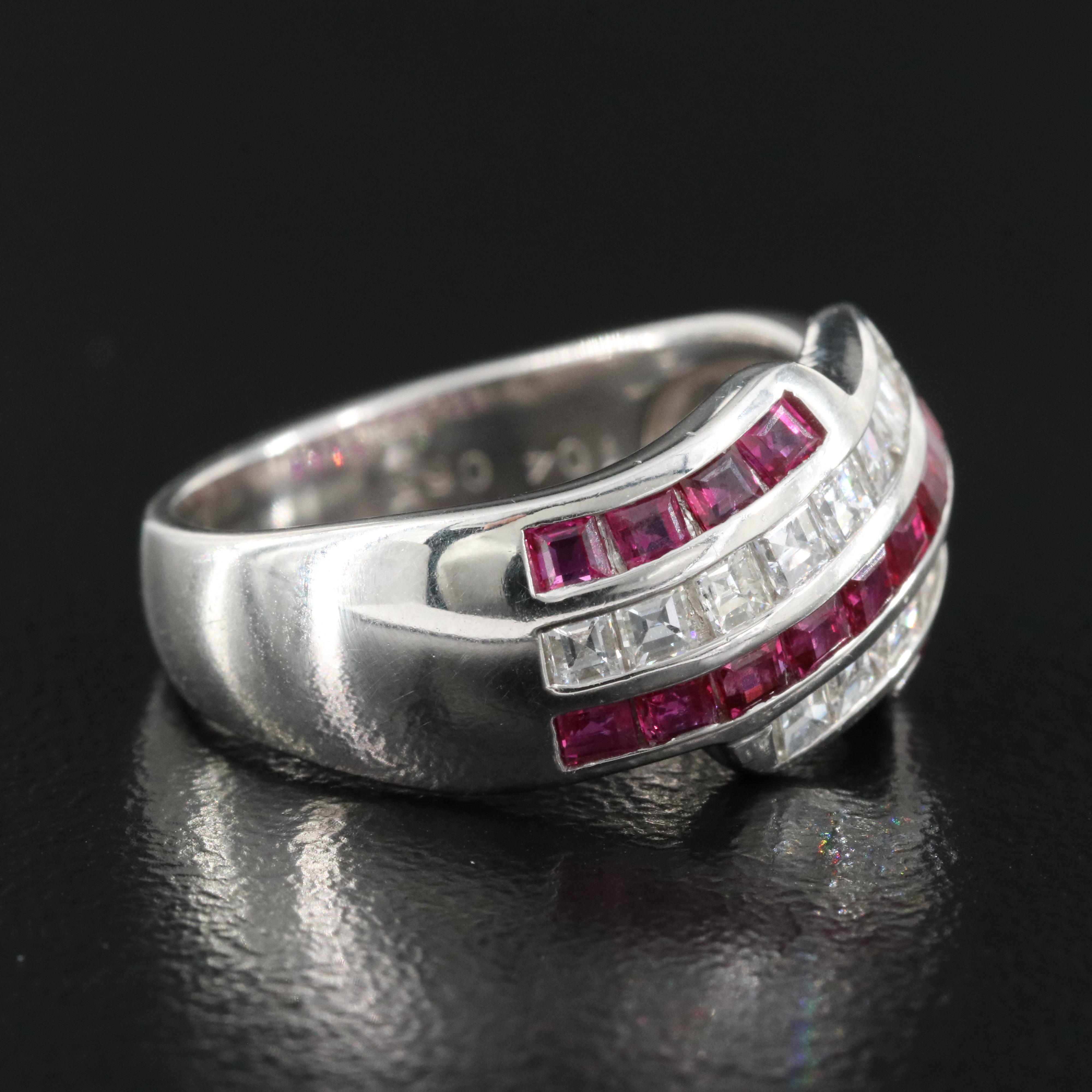 Platinum 0.65 CTW Diamond and Ruby Ring