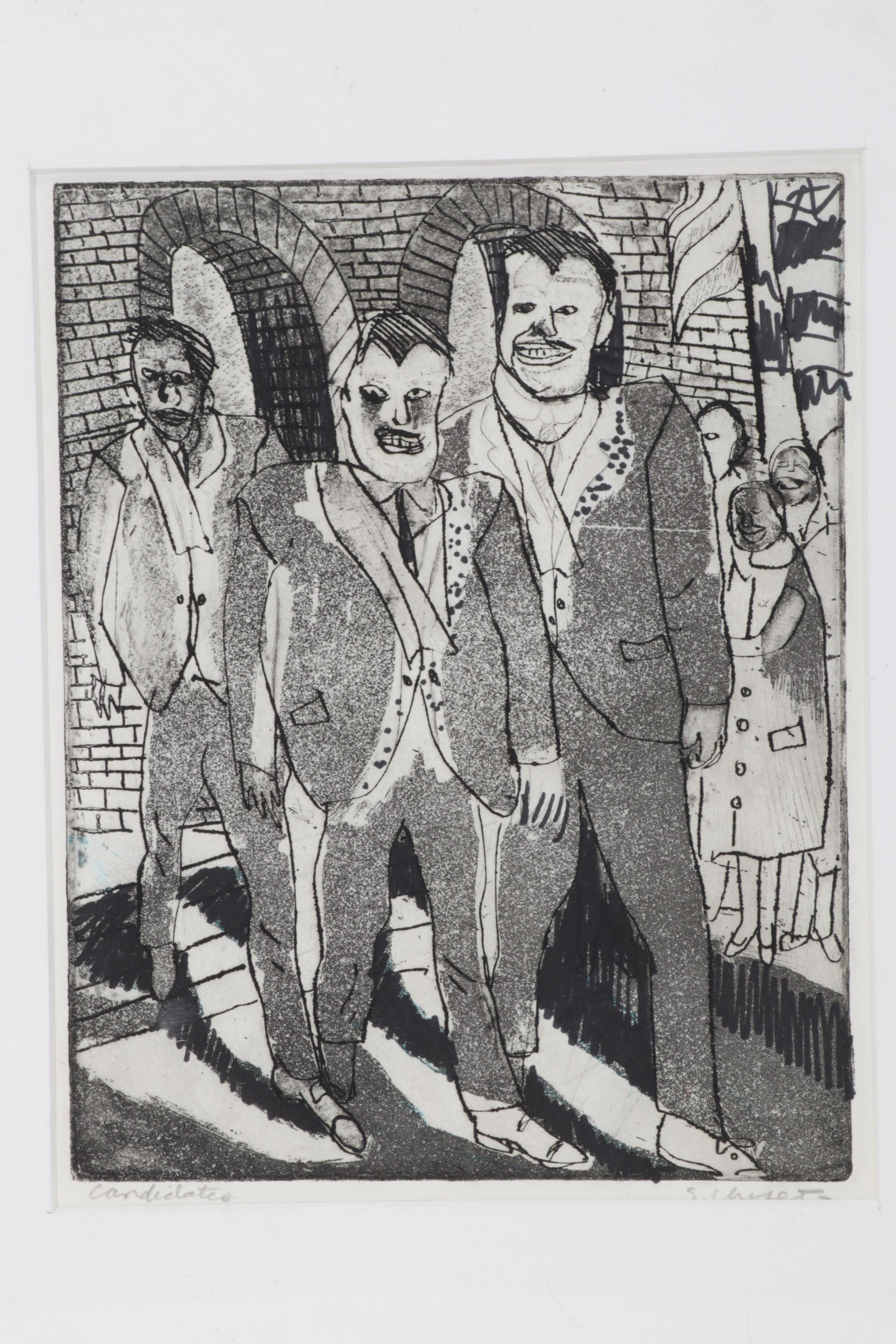 Sidney Chafetz Etching and Aquatint "Candidates," 1966