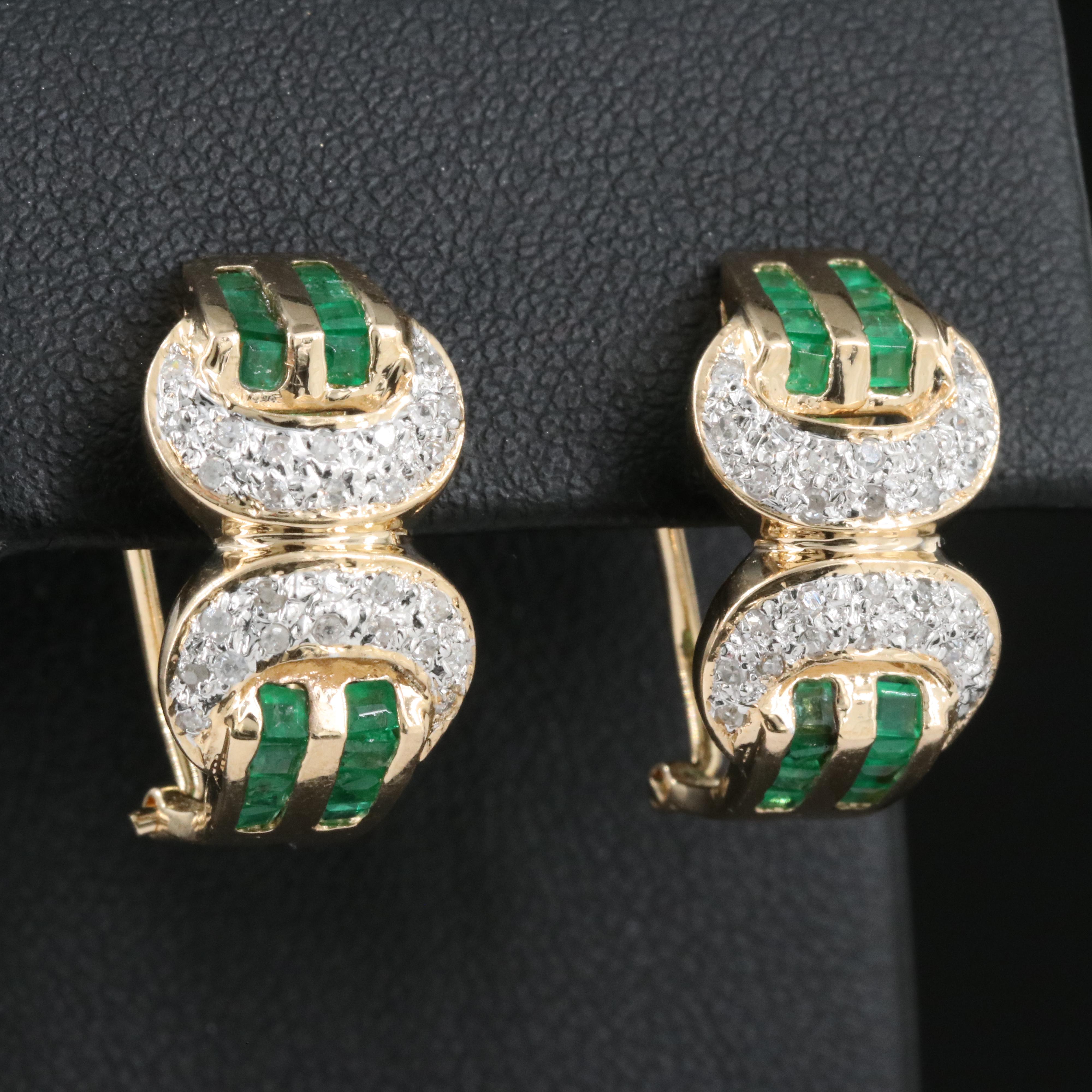 14K 0.25 CTW Diamond and Emerald J Hoop Earrings