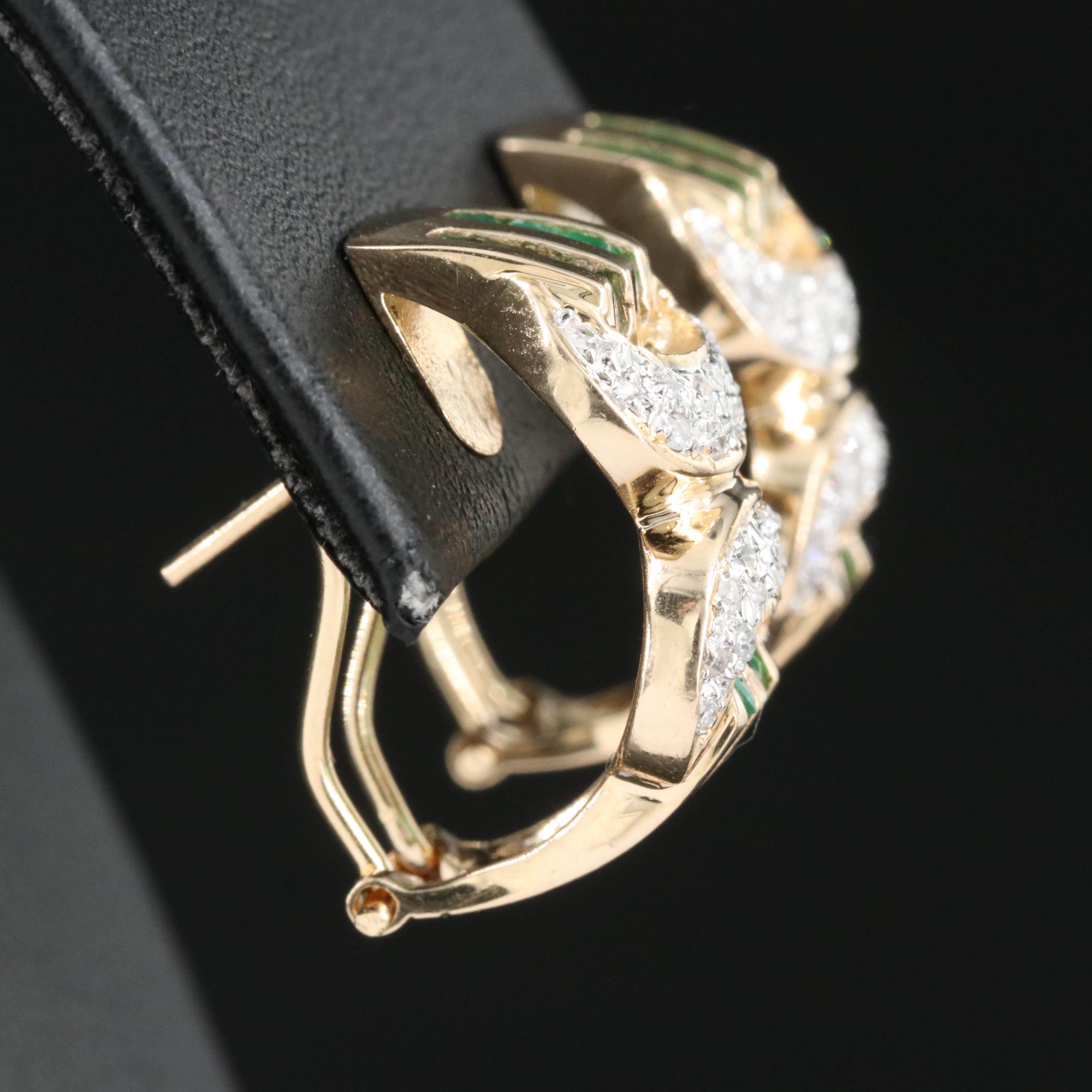 14K 0.25 CTW Diamond and Emerald J Hoop Earrings