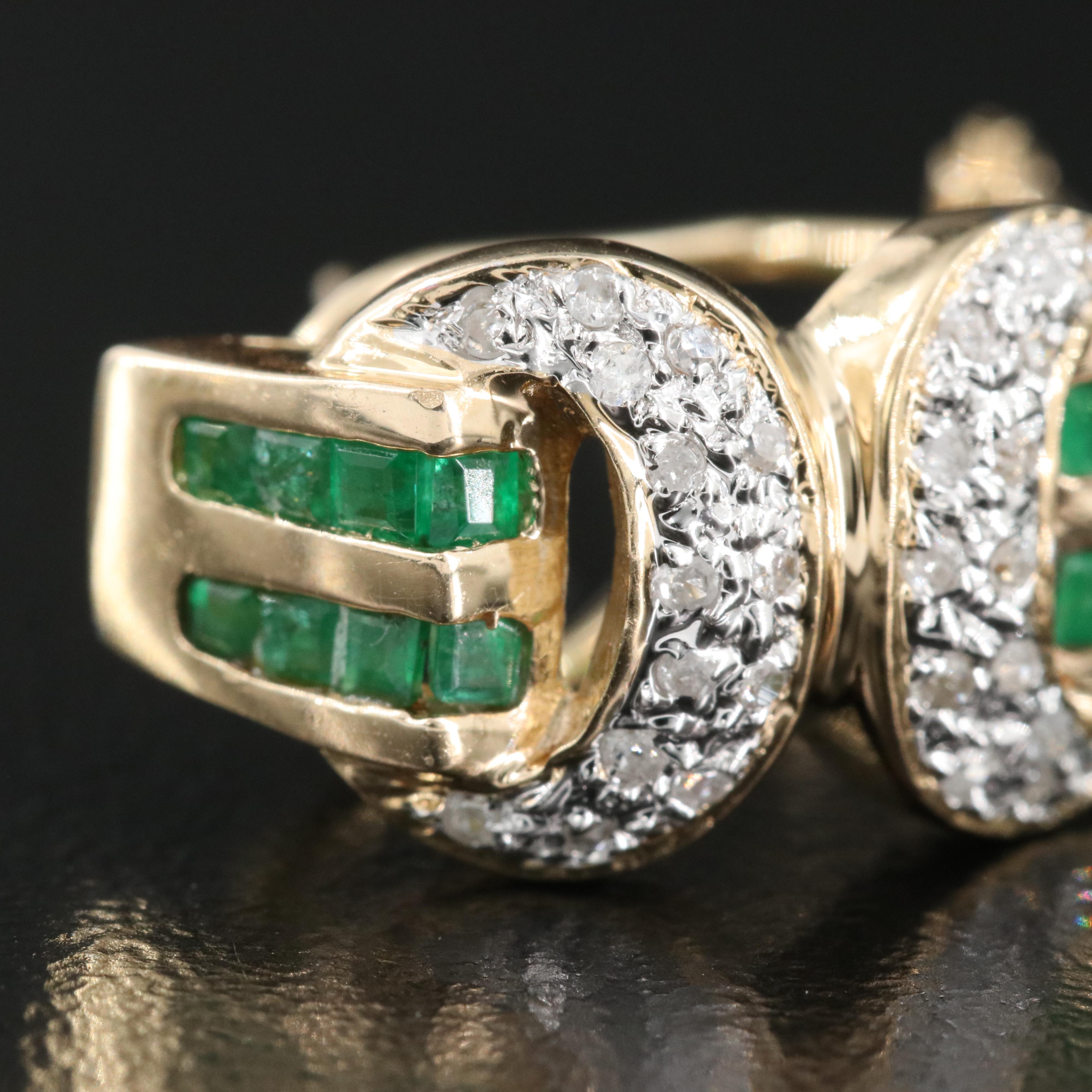 14K 0.25 CTW Diamond and Emerald J Hoop Earrings