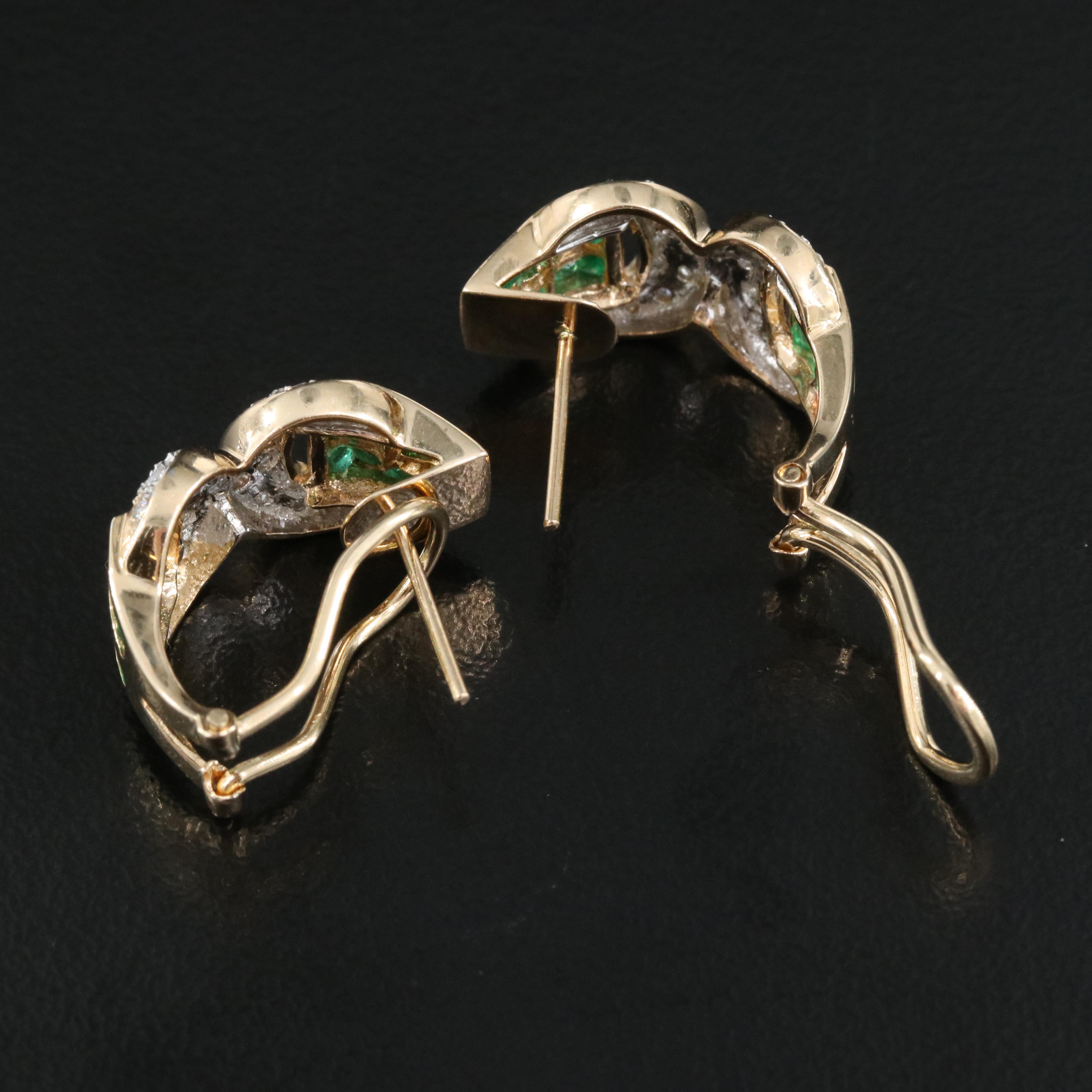 14K 0.25 CTW Diamond and Emerald J Hoop Earrings