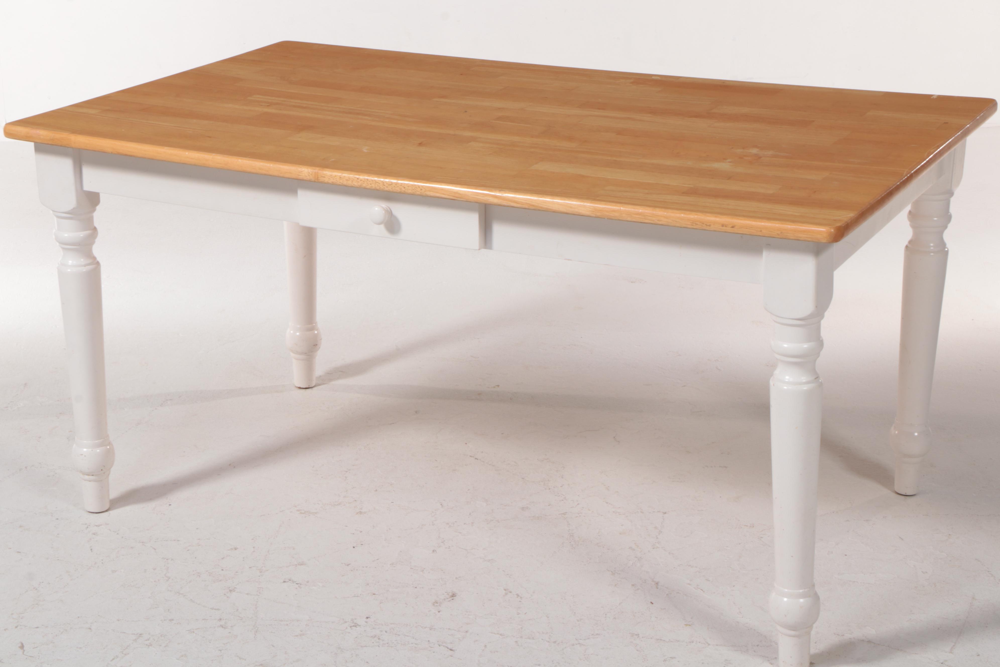 Six-Piece Colonial Style Hardwood and Parcel-Painted Dining Set