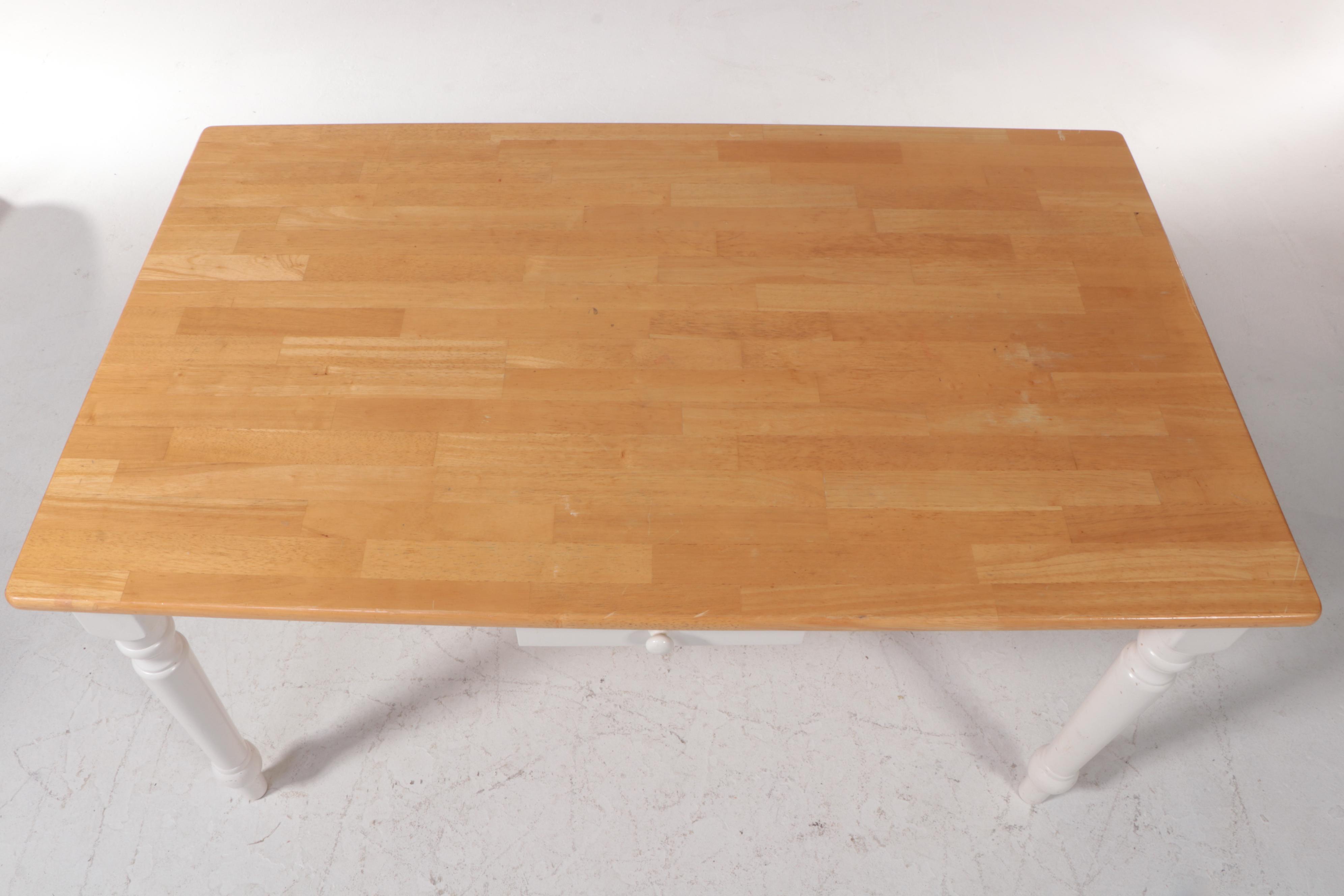 Six-Piece Colonial Style Hardwood and Parcel-Painted Dining Set