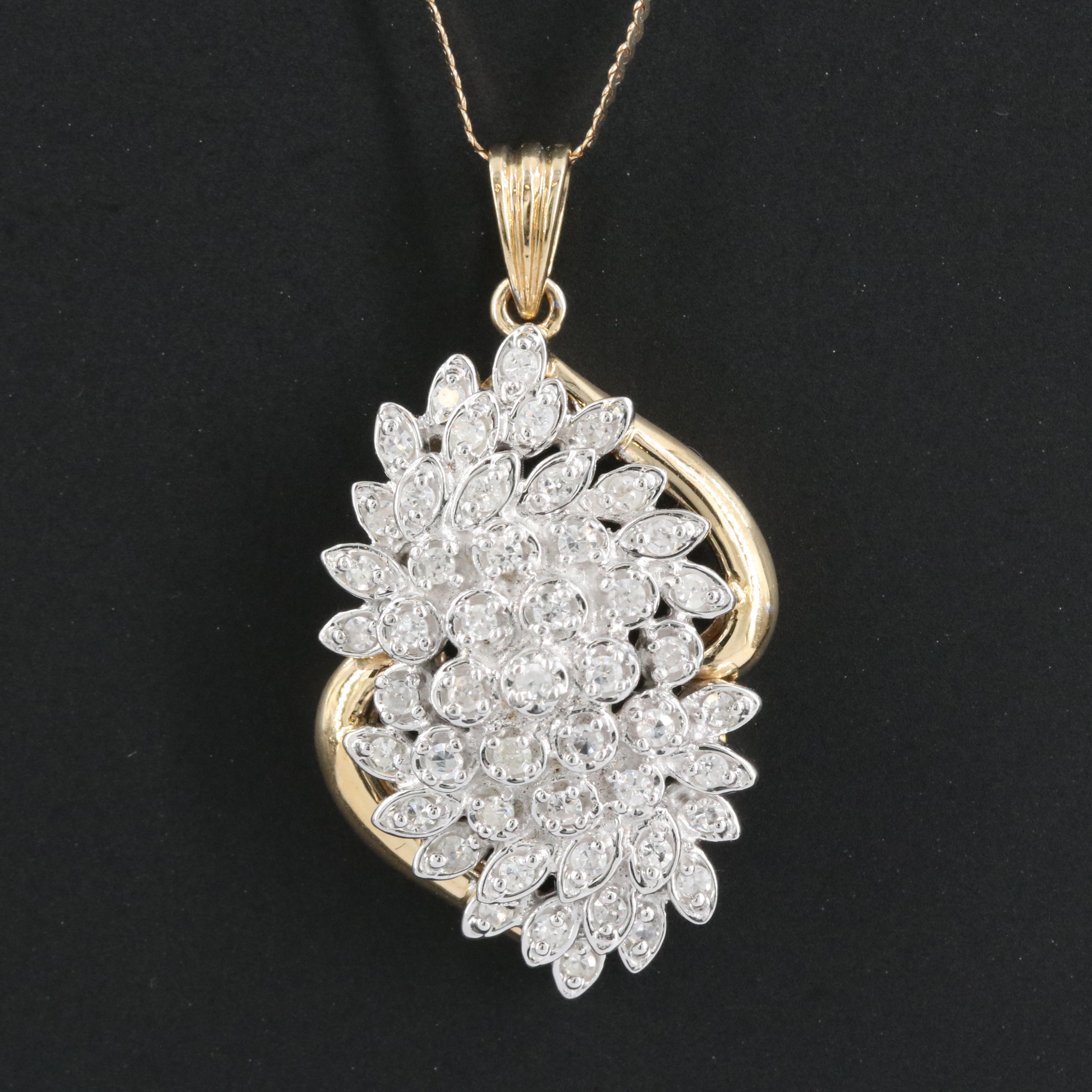 14K 0.43 CTW Diamond Cluster Pendant on Serpentine Chain
