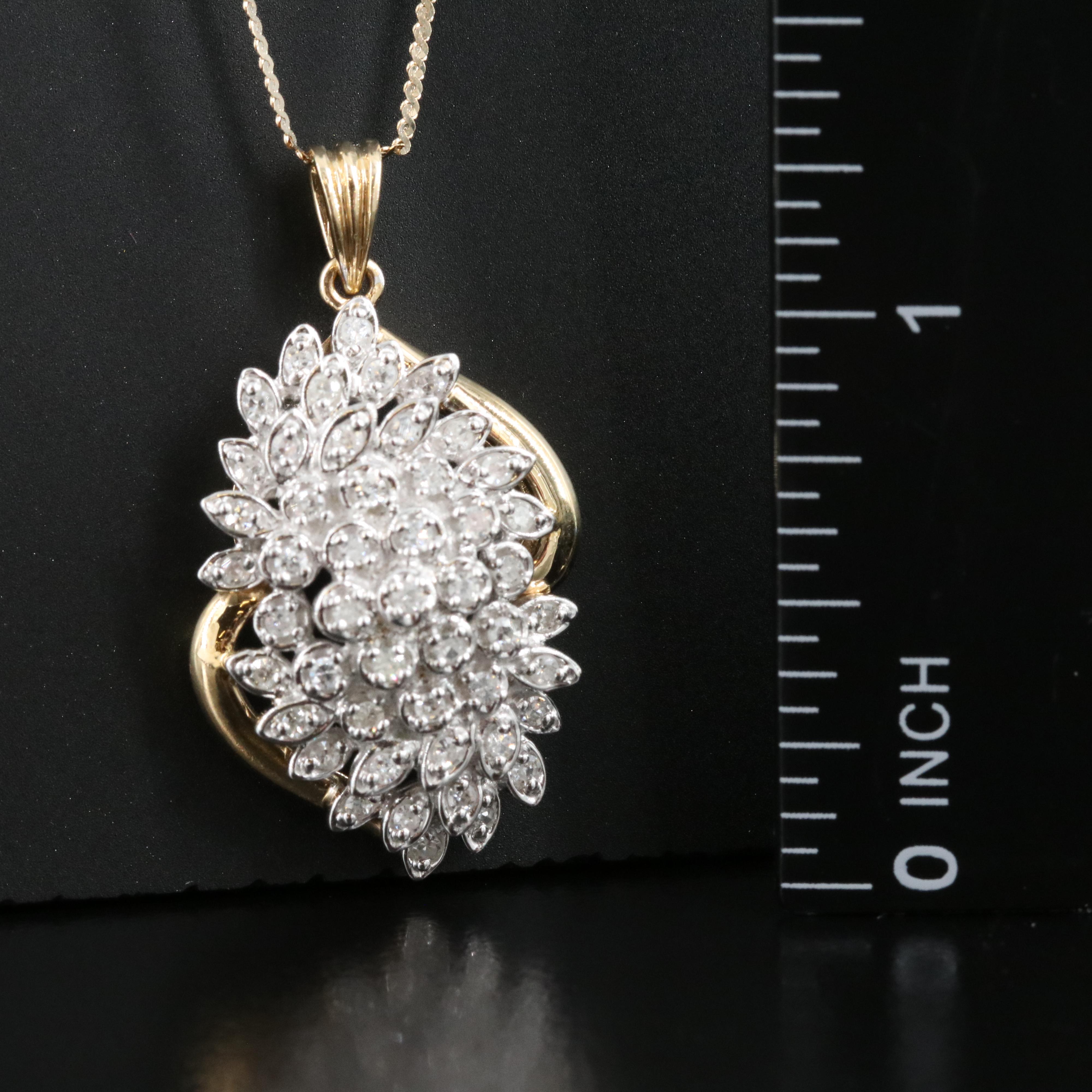 14K 0.43 CTW Diamond Cluster Pendant on Serpentine Chain