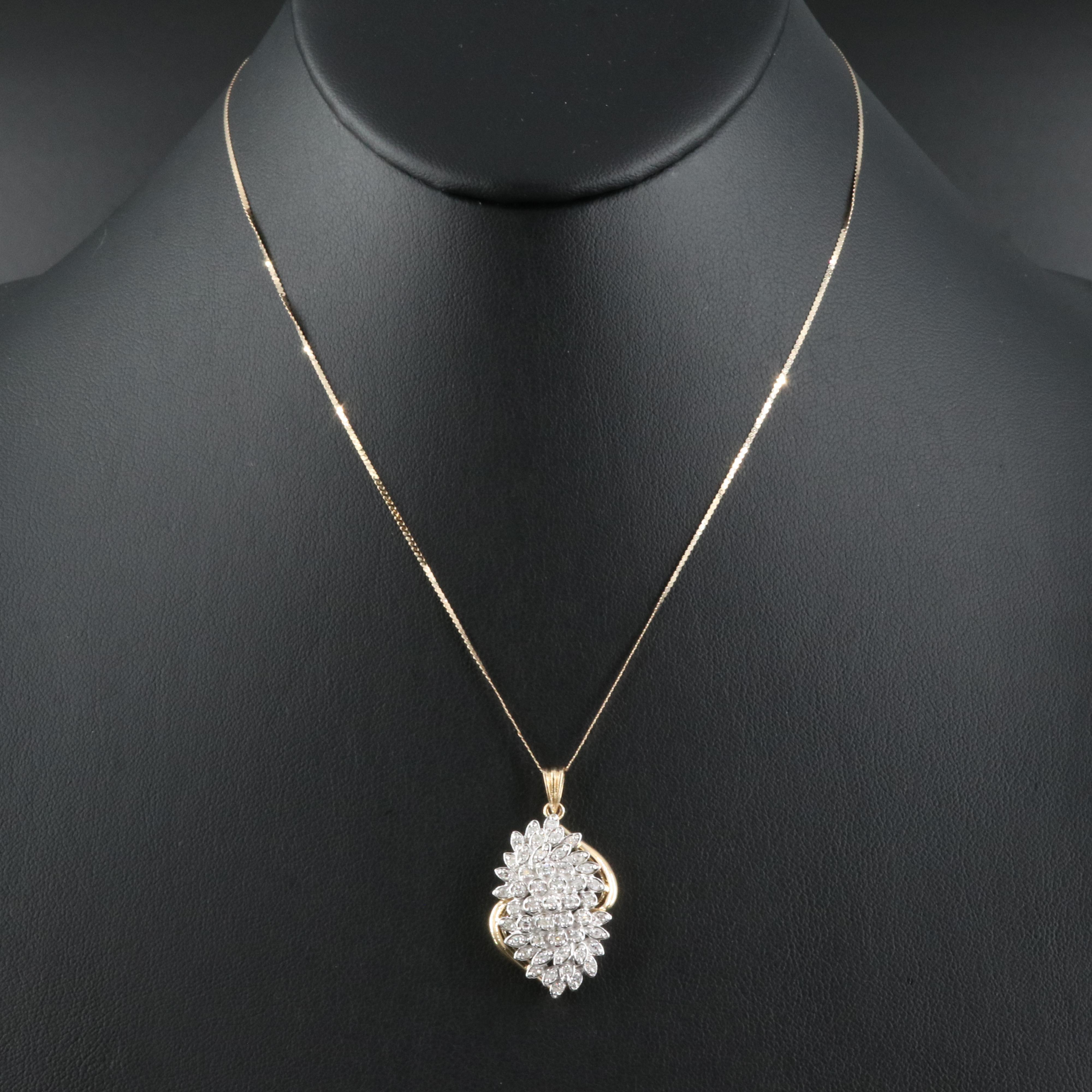 14K 0.43 CTW Diamond Cluster Pendant on Serpentine Chain