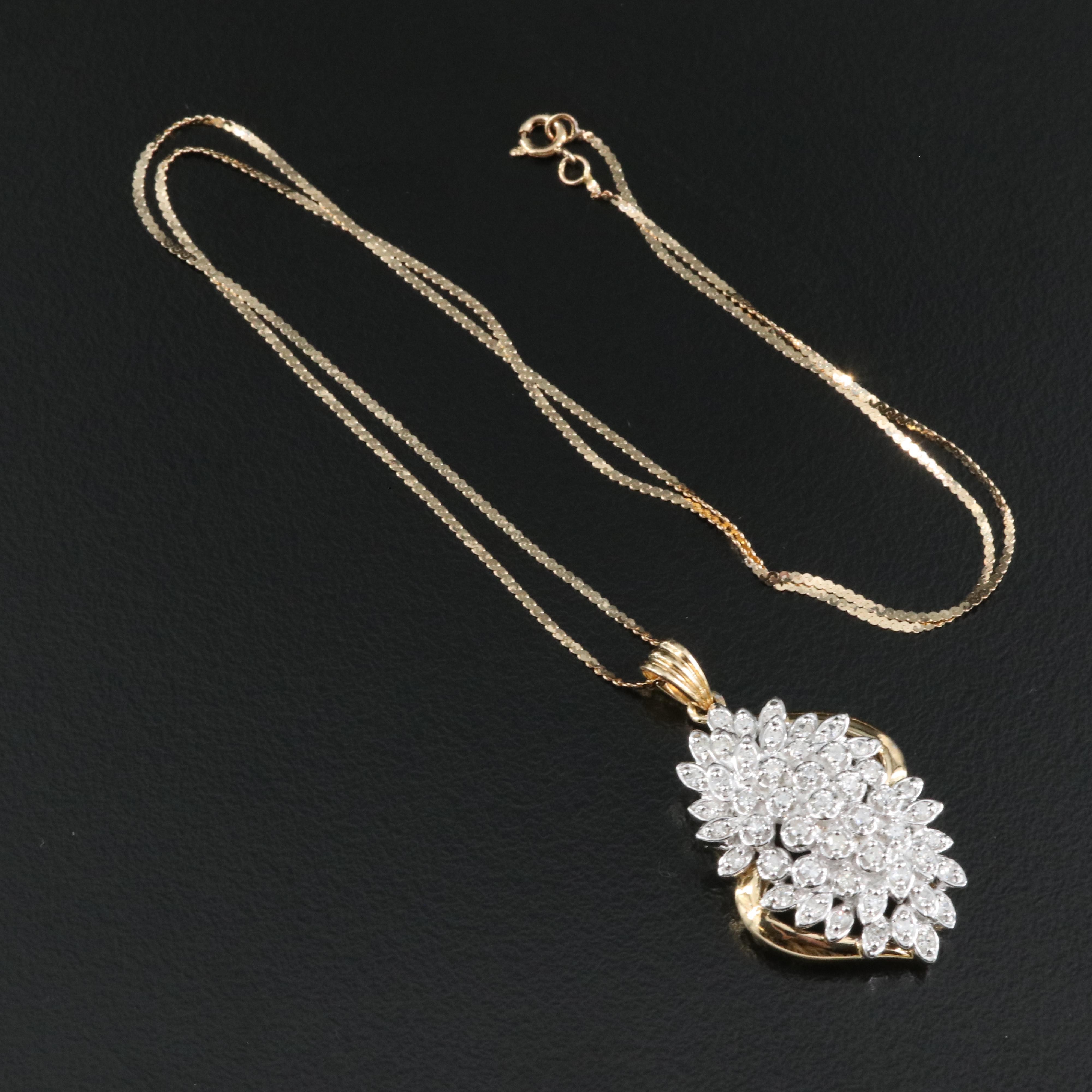 14K 0.43 CTW Diamond Cluster Pendant on Serpentine Chain