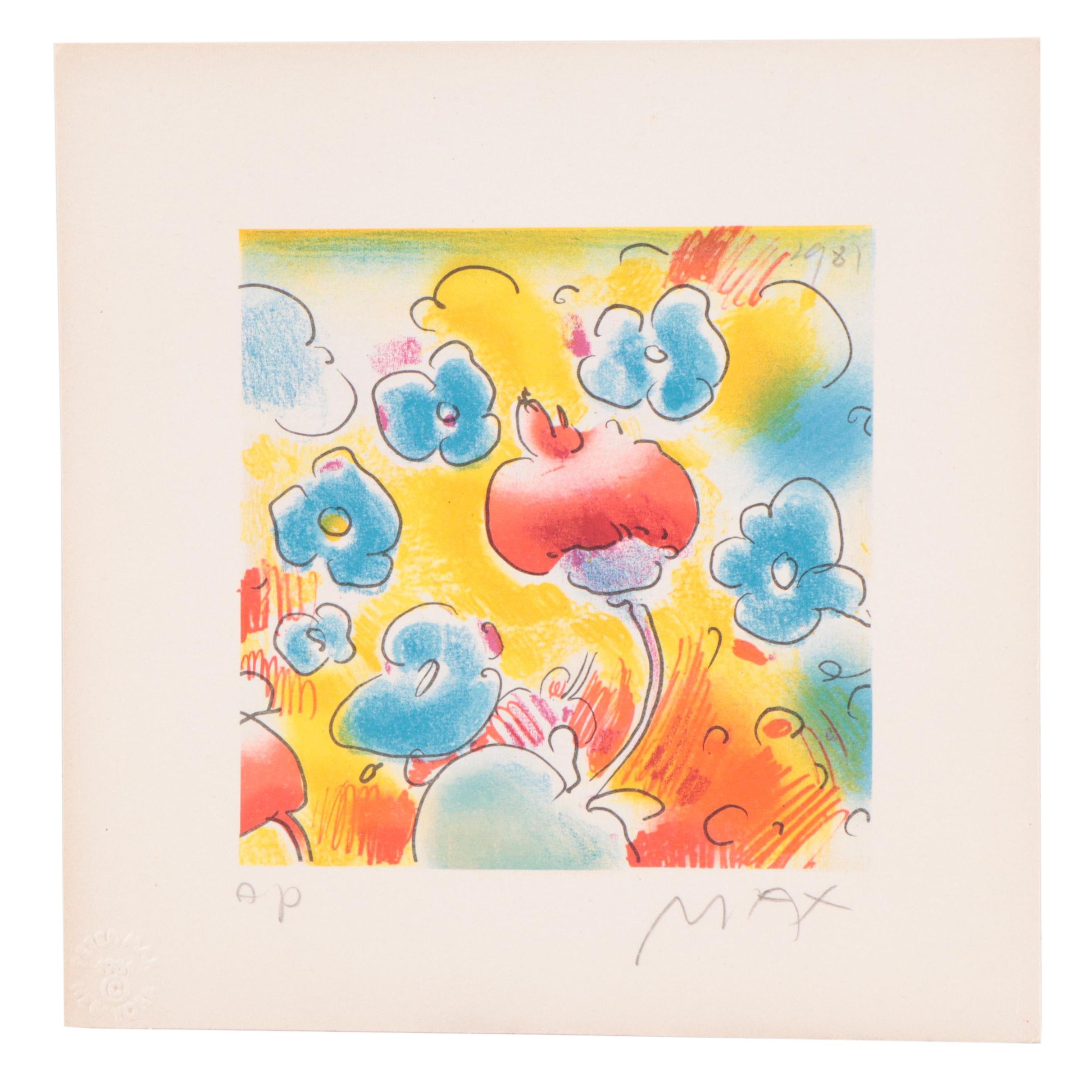 Peter Max Modernist Lithograph "Cosmic Flowers," 1981