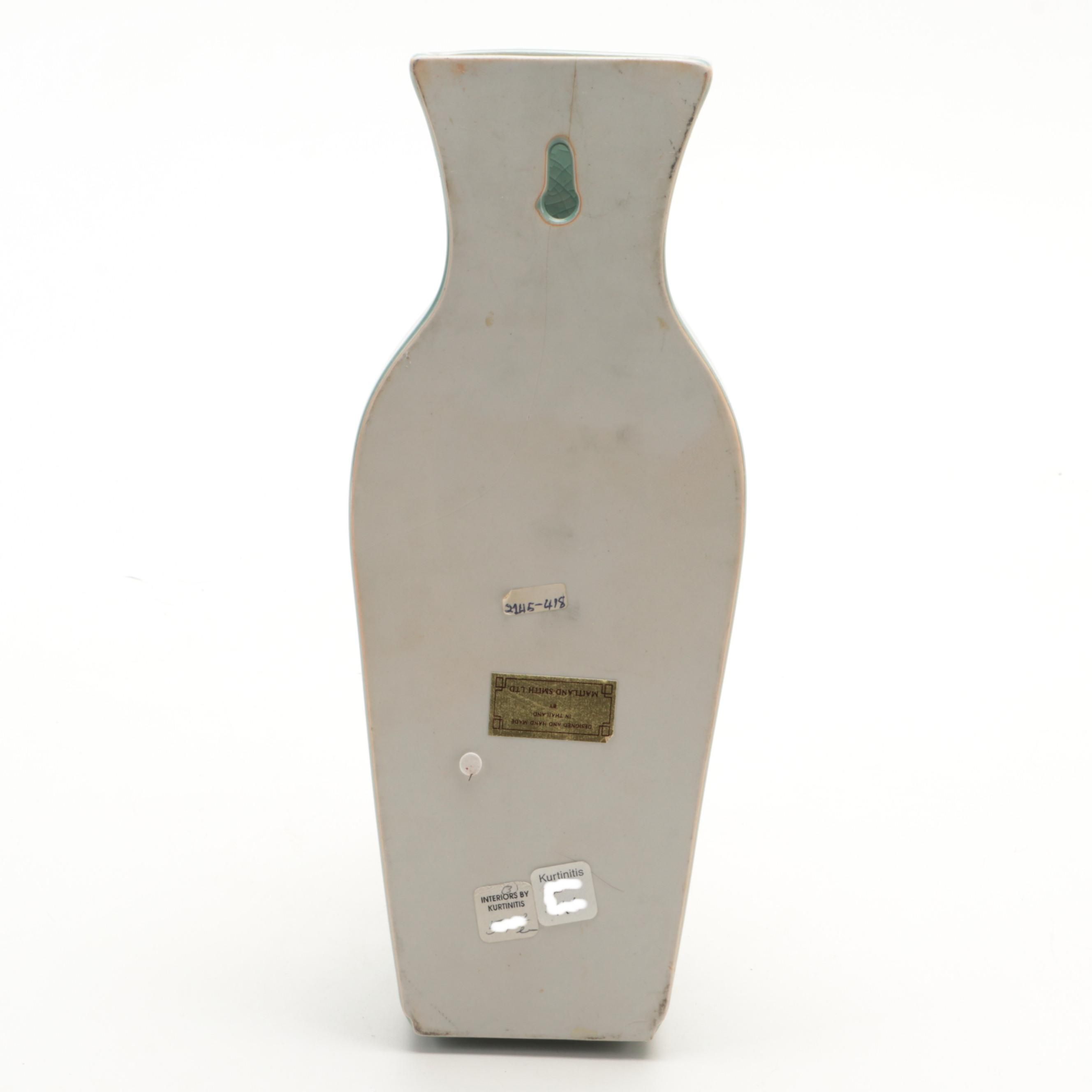 Maitland-Smith Celadon Wall Pocket With Decorative Porcelain Plate