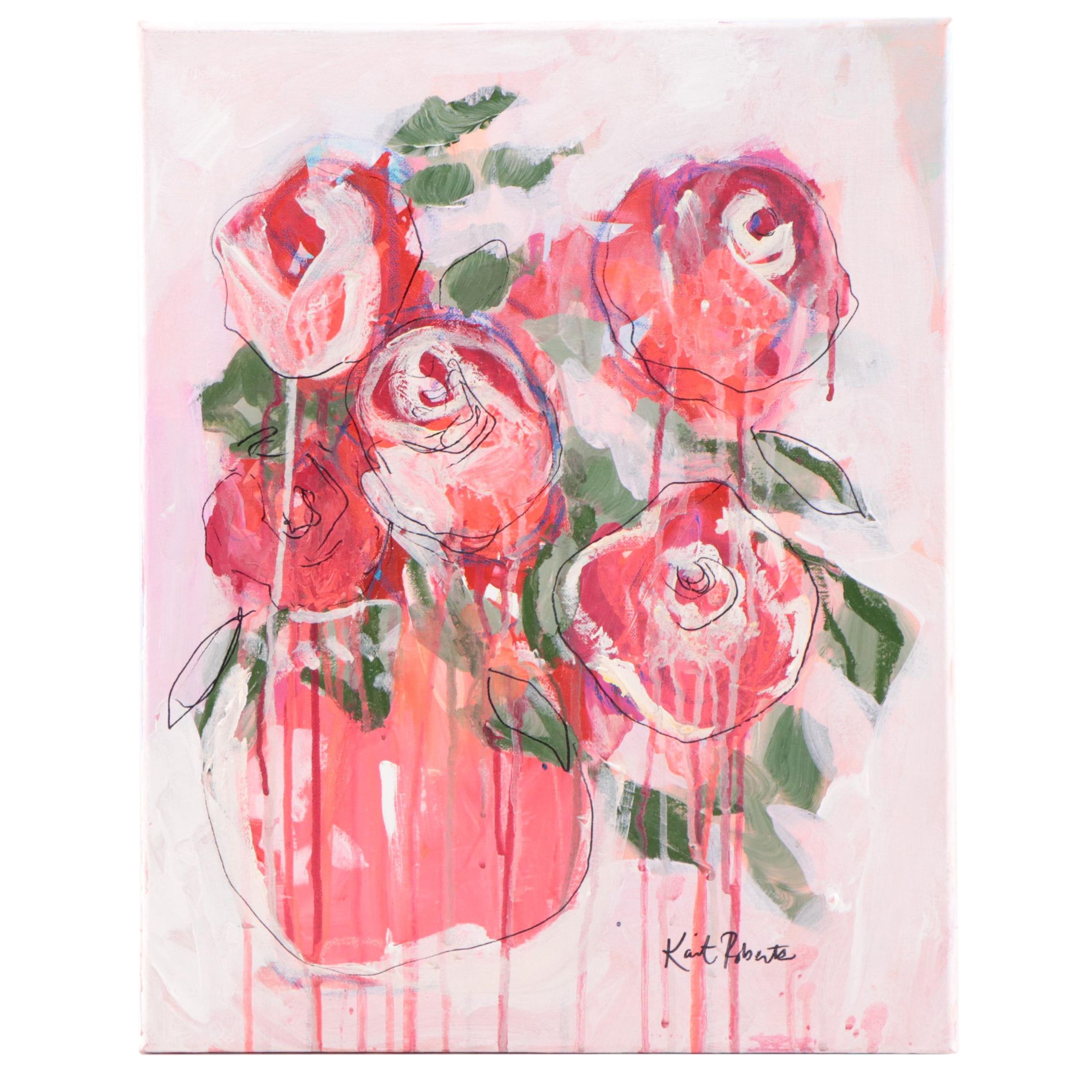 Kait Roberts Floral Mixed Media Painting, 2023