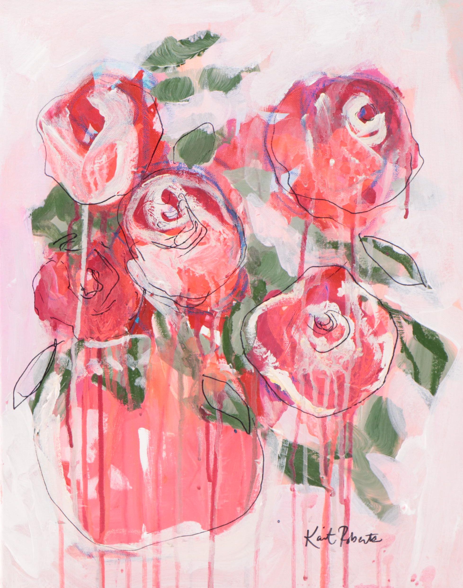Kait Roberts Floral Mixed Media Painting, 2023