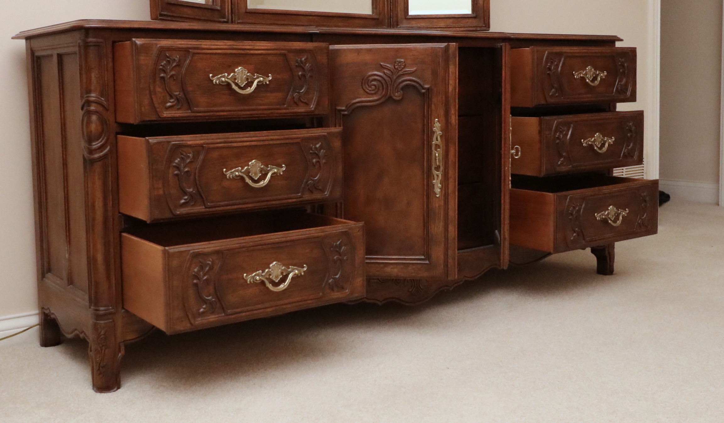 Drexel Heritage "Old Continent" Walnut Dresser with a Trifold Mirror