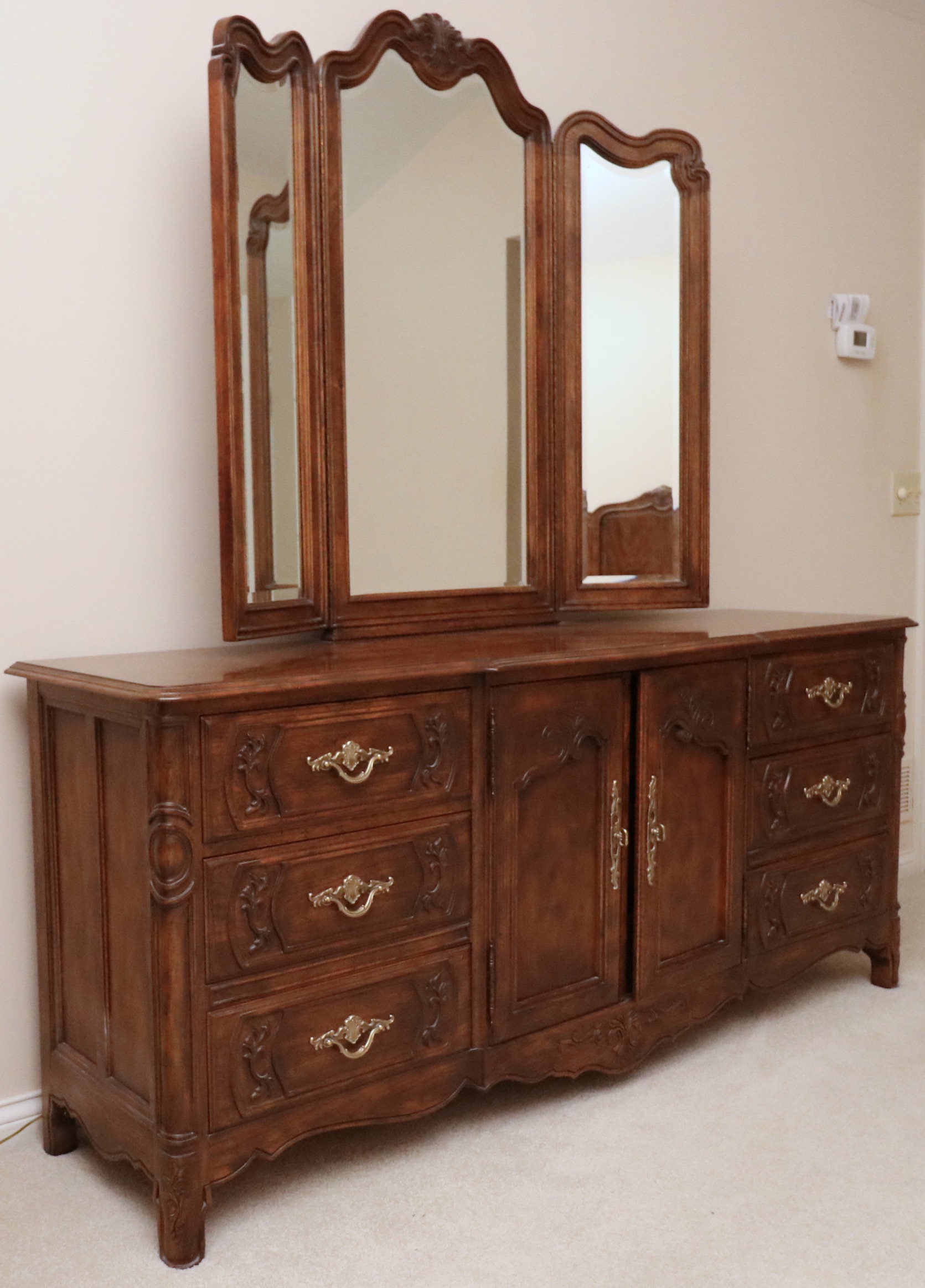 Drexel Heritage "Old Continent" Walnut Dresser with a Trifold Mirror