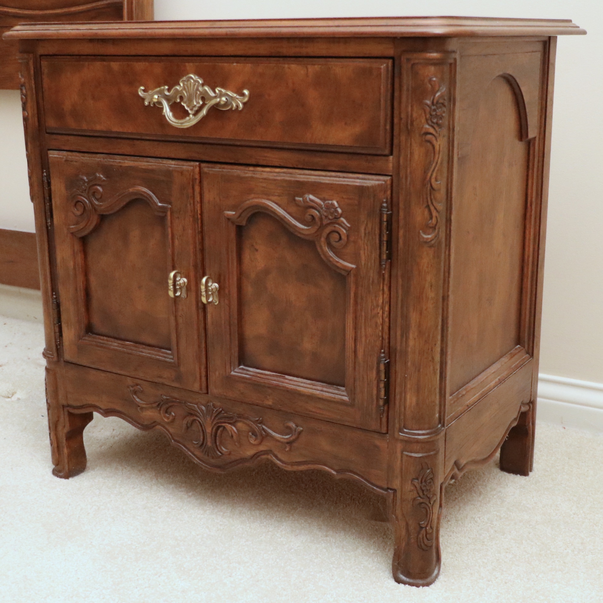 Drexel Heritage "Old Continent" Walnut King Headboard and Nightstands