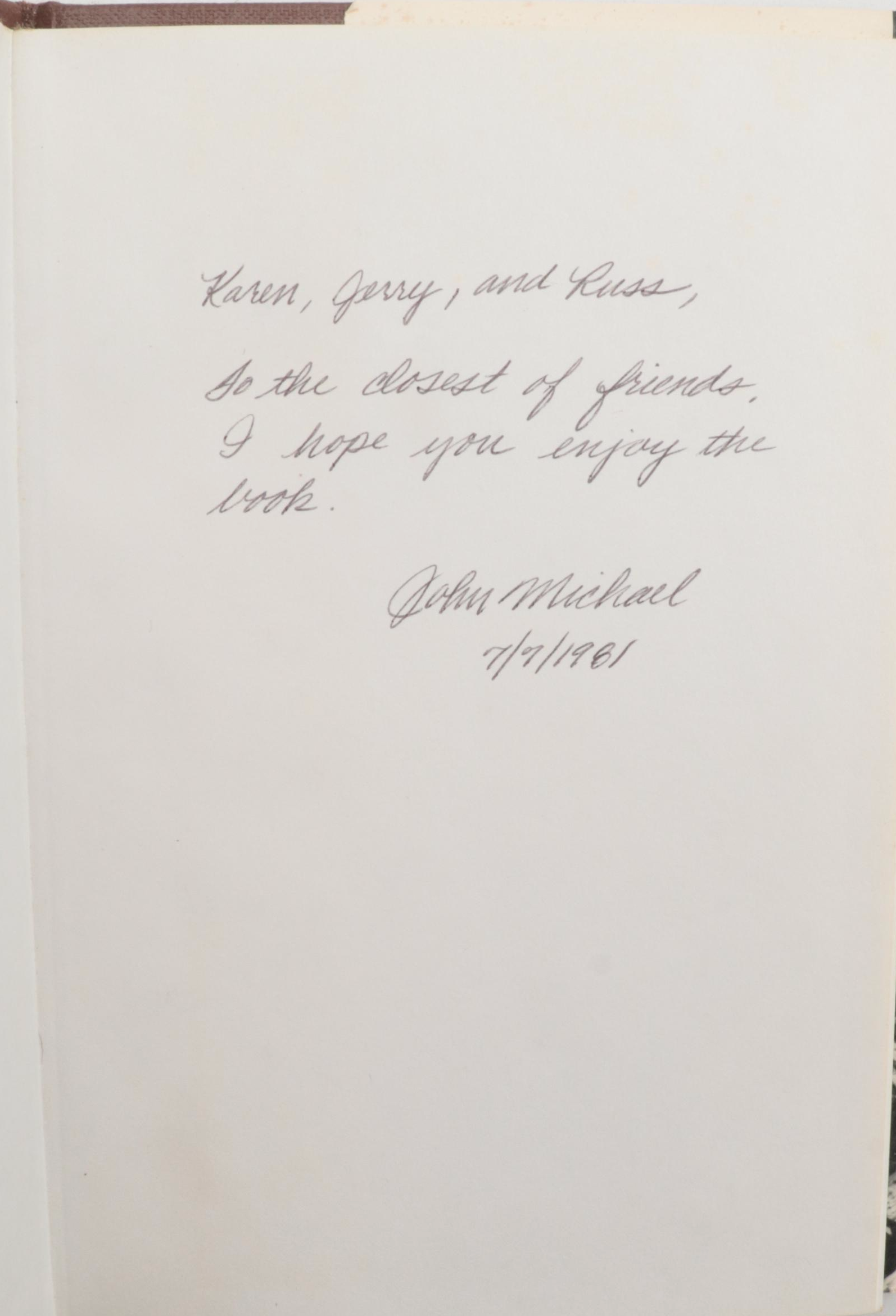 Signed First Edition "Wherever She Waits" by John Michael and More