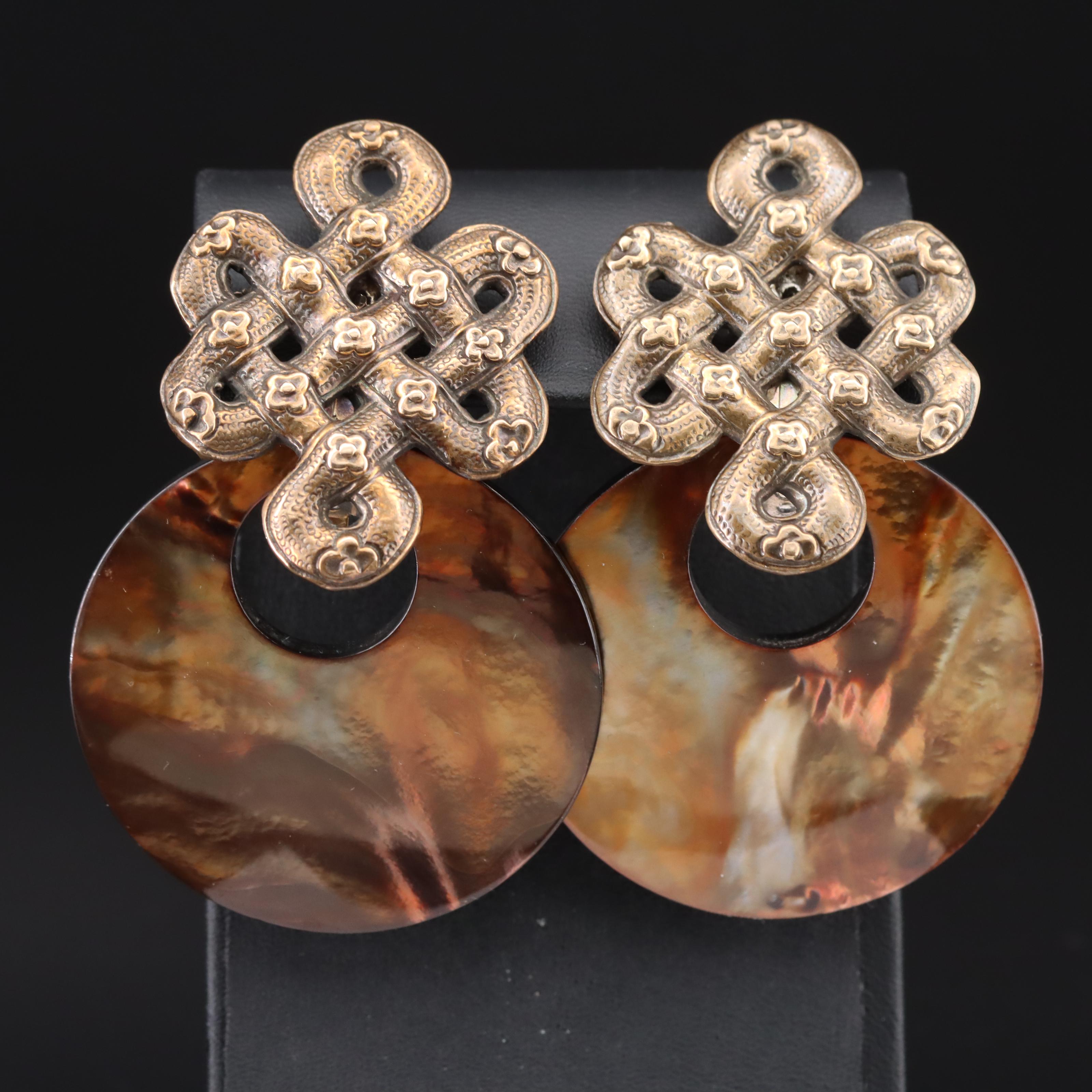 Stephen Dweck Mother-of-Pearl and Longevity Knot Door Knocker Earrings