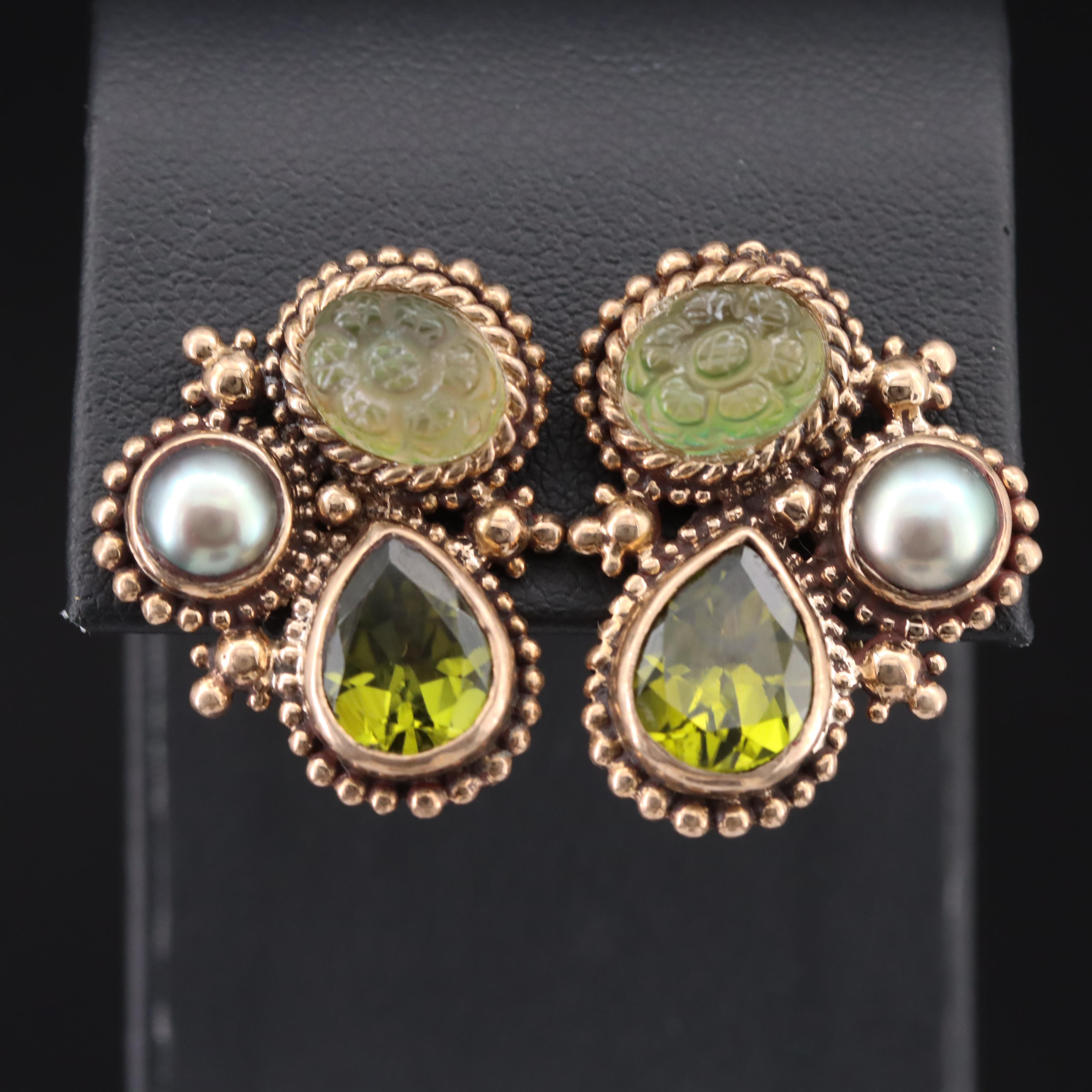Stephen Dweck Copper Peridot, Pearl and Quartz Earrings