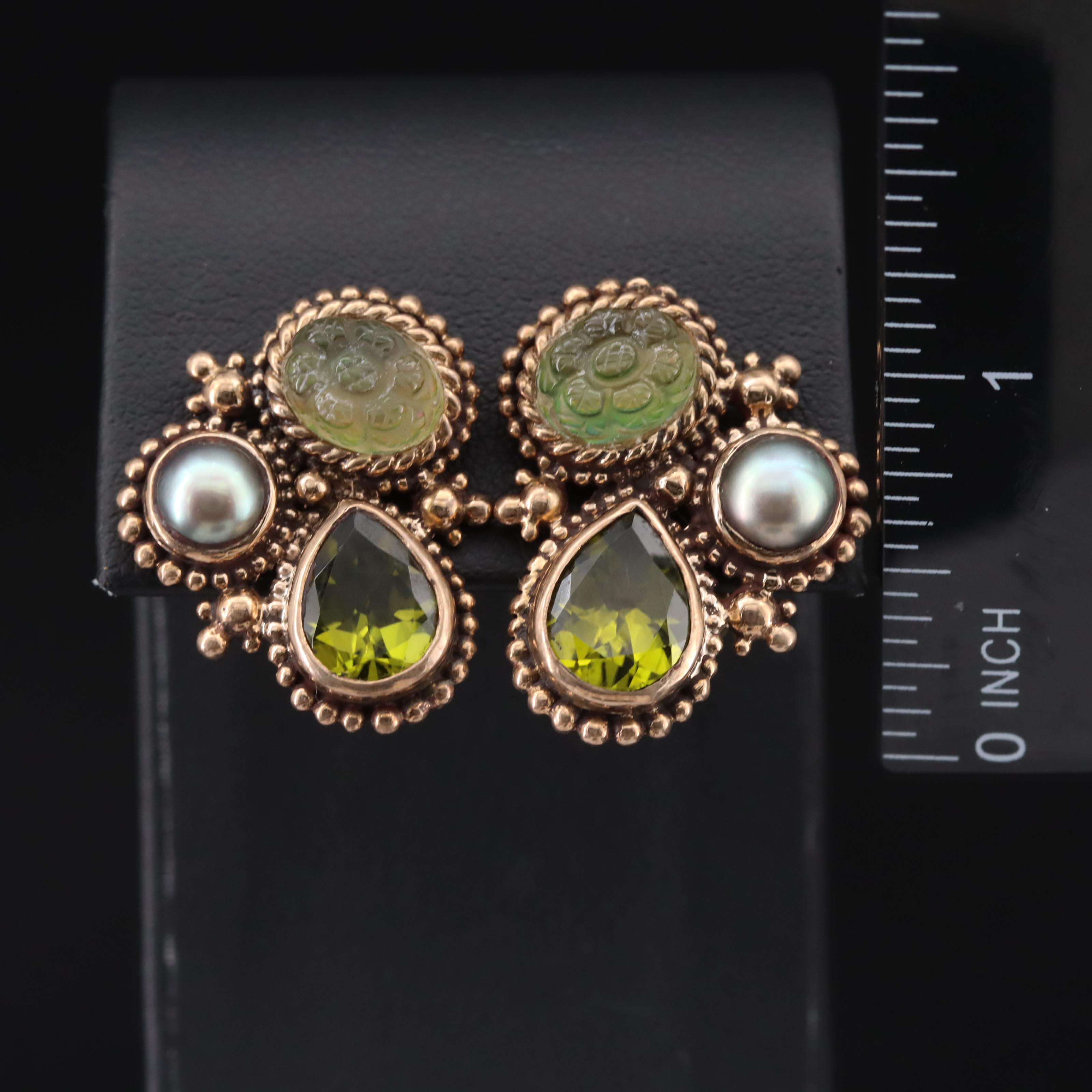 Stephen Dweck Copper Peridot, Pearl and Quartz Earrings