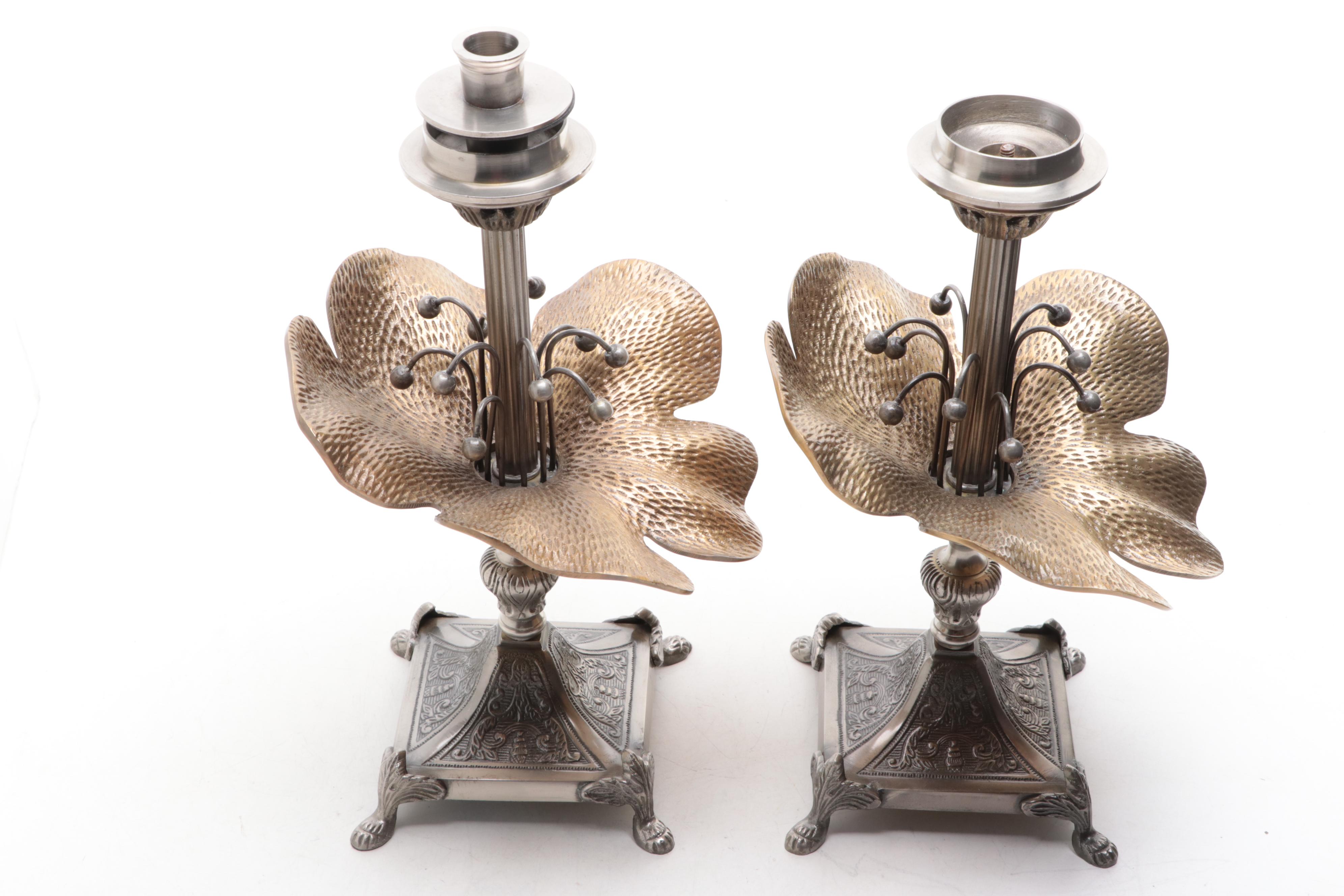 Wildwood Accents Cast Brass and Metal Floral Candlesticks