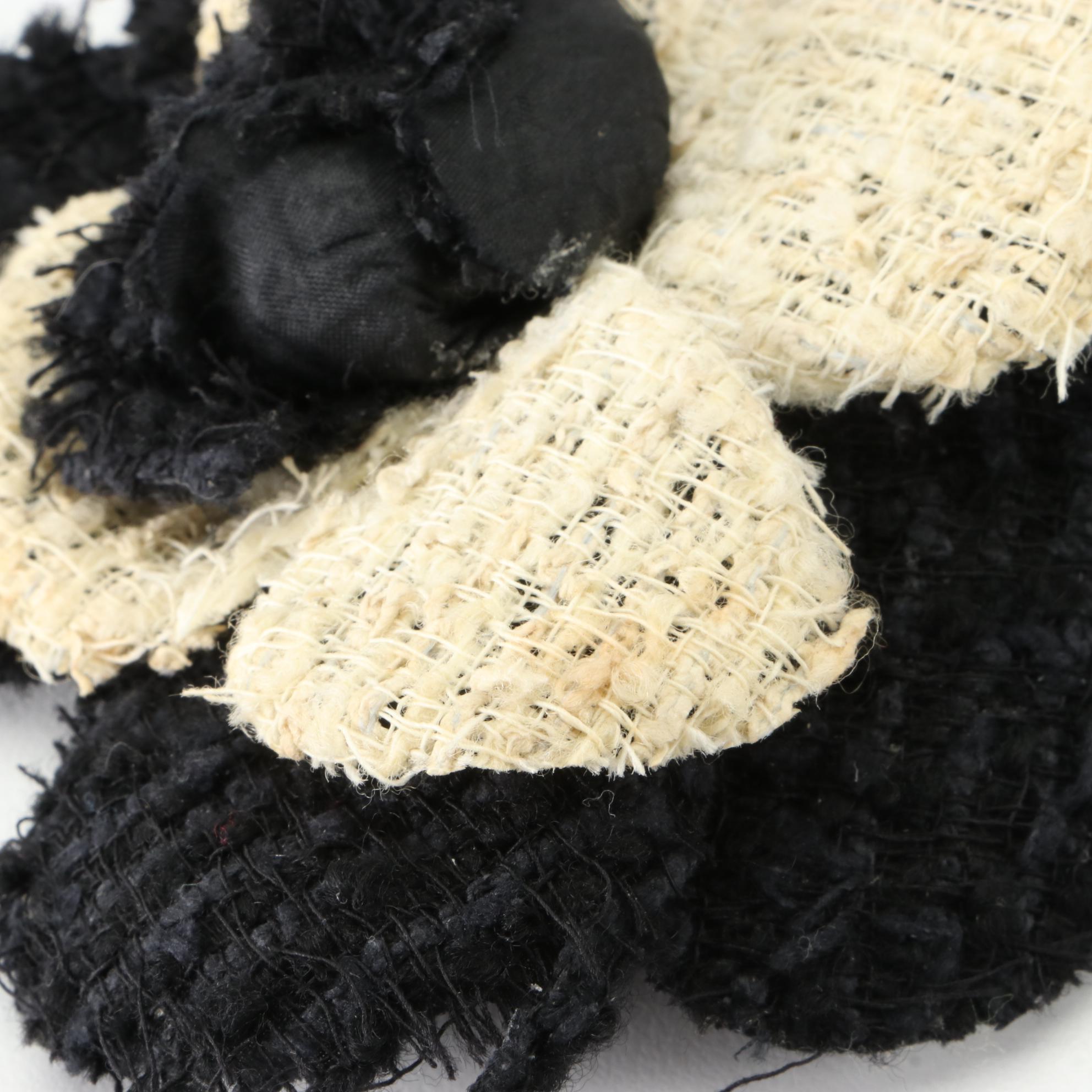 Chanel Camellia Tweed Flower Brooch with Box